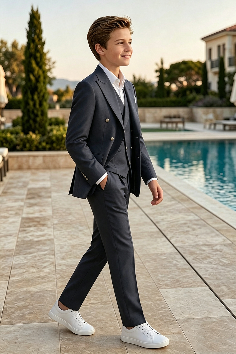 Boys Black Blend 3-Piece Suit for Wedding