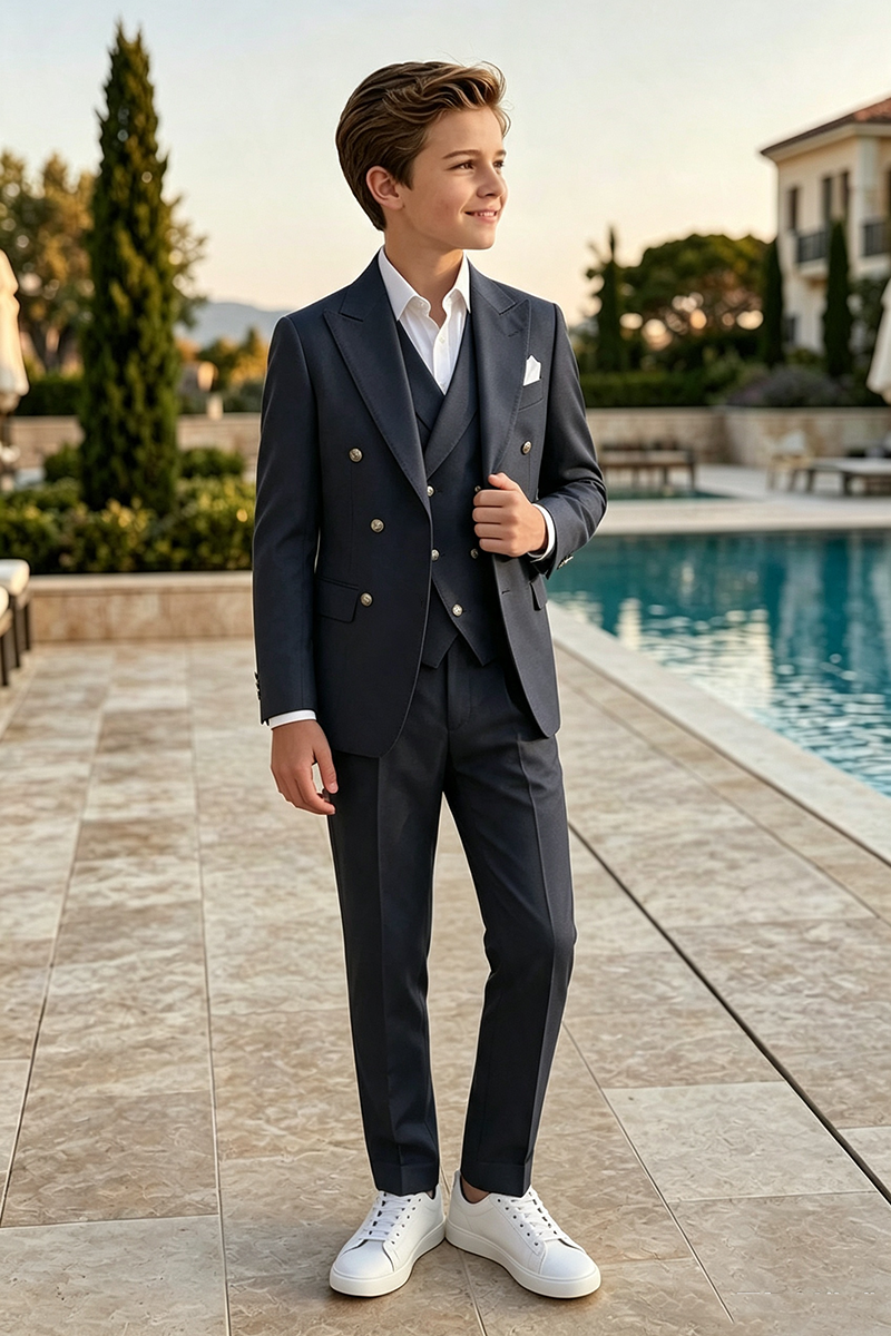 Boys Black Blend 3-Piece Suit for Wedding