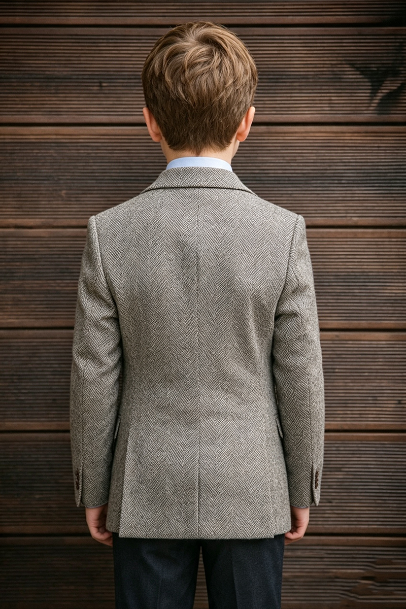 Boys Tweed Blazer for Weddings with Classic Notch Lapel Tailored Silhouette