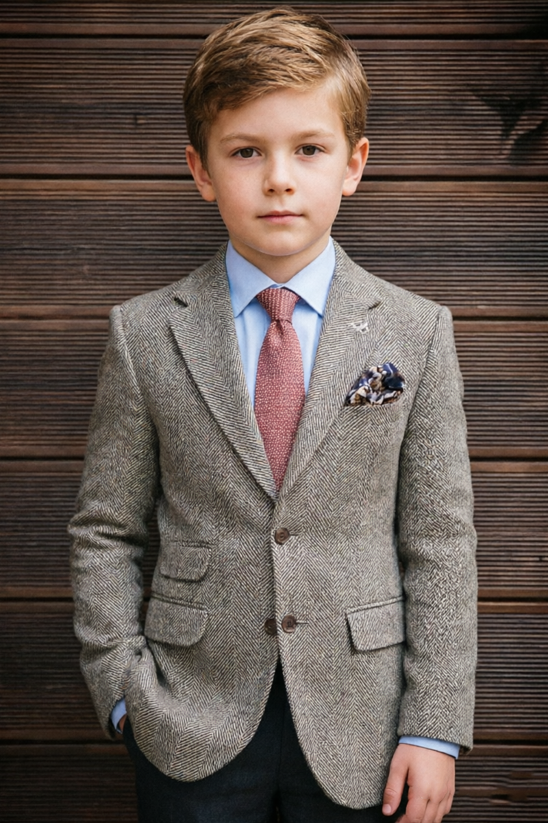 Boys Tweed Blazer for Weddings with Classic Notch Lapel Tailored Silhouette