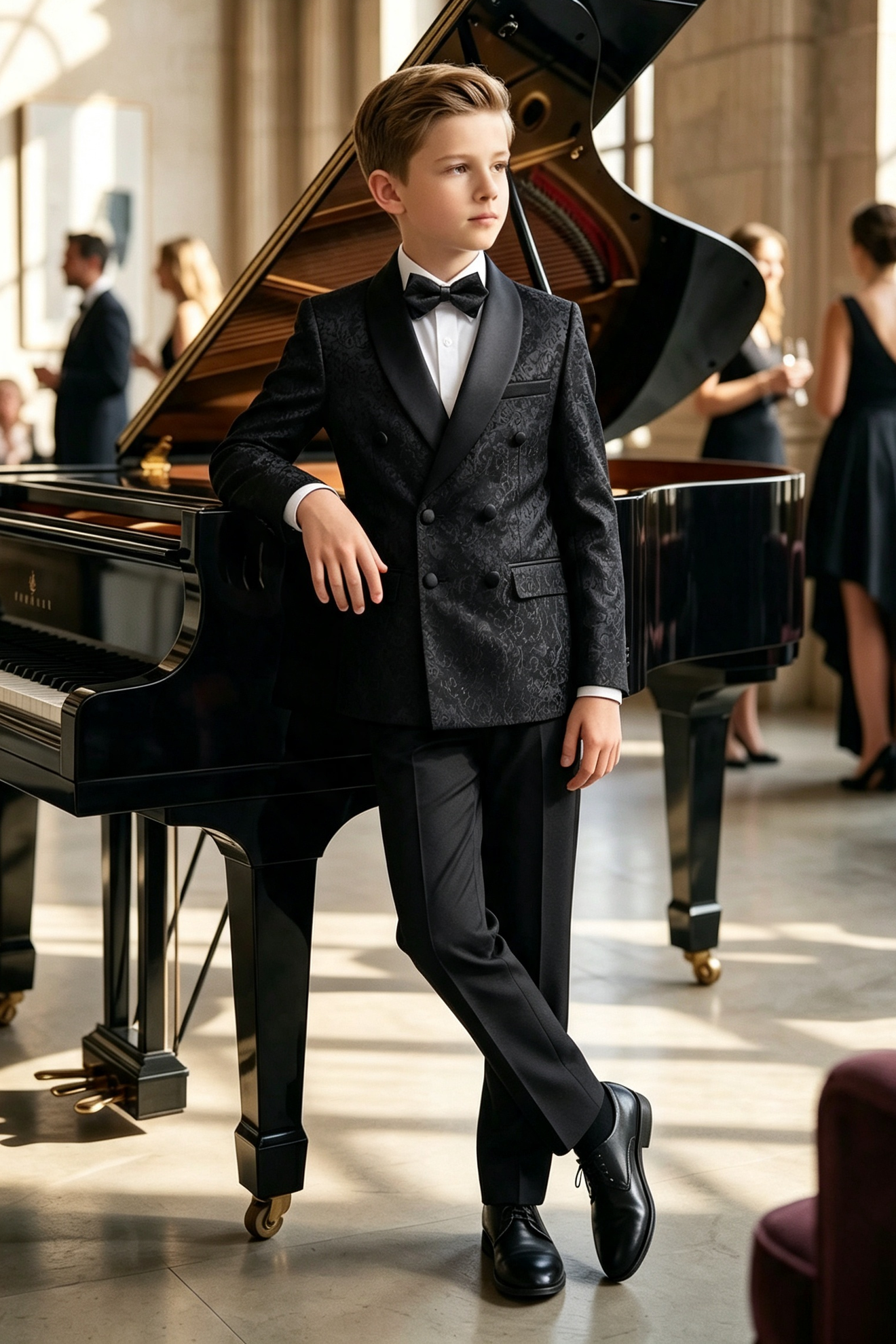 Black Jacquard Serge?Blend Double?Breasted Tuxedo 2?Piece Formal Suit
