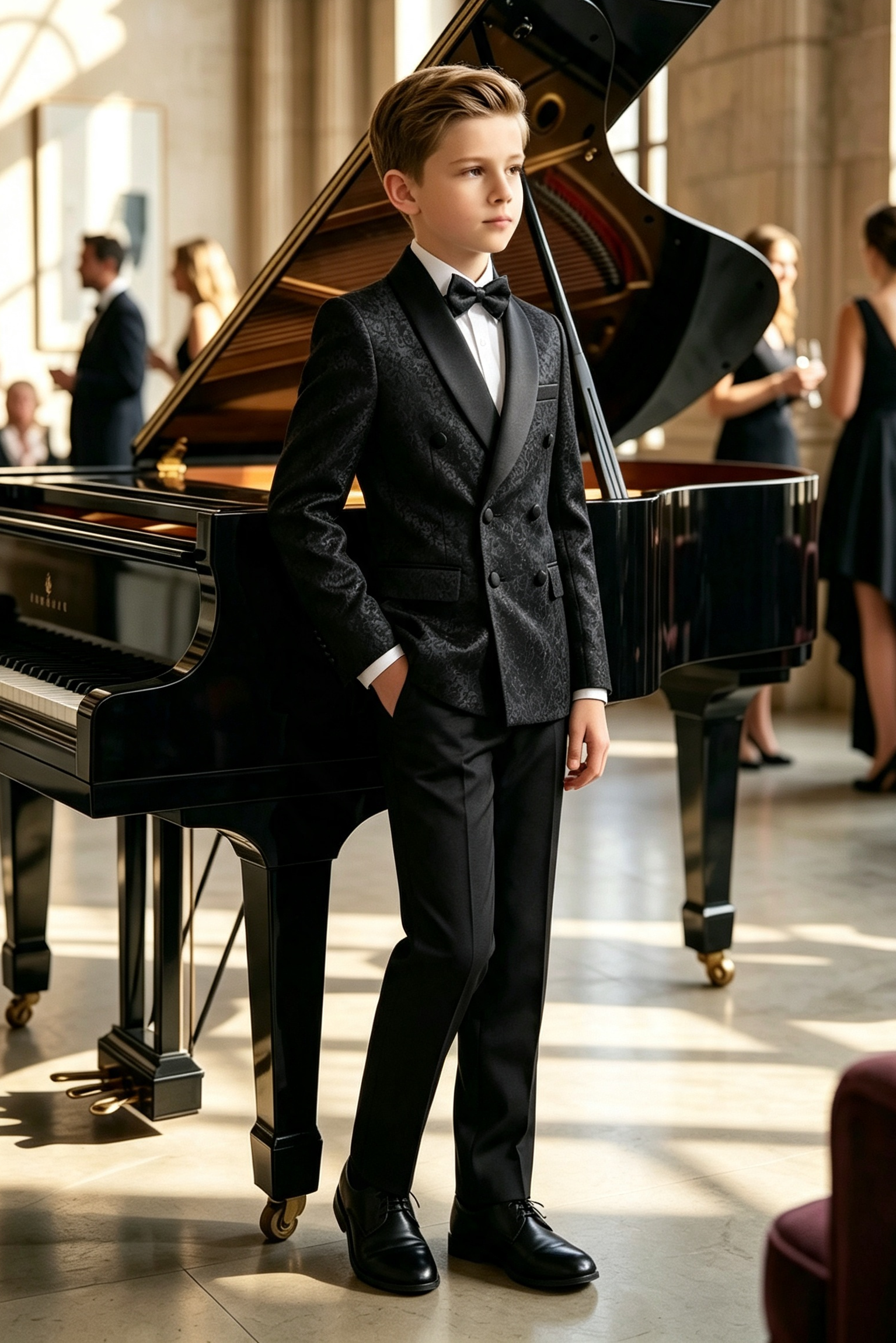 Black Jacquard Serge?Blend Double?Breasted Tuxedo 2?Piece Formal Suit