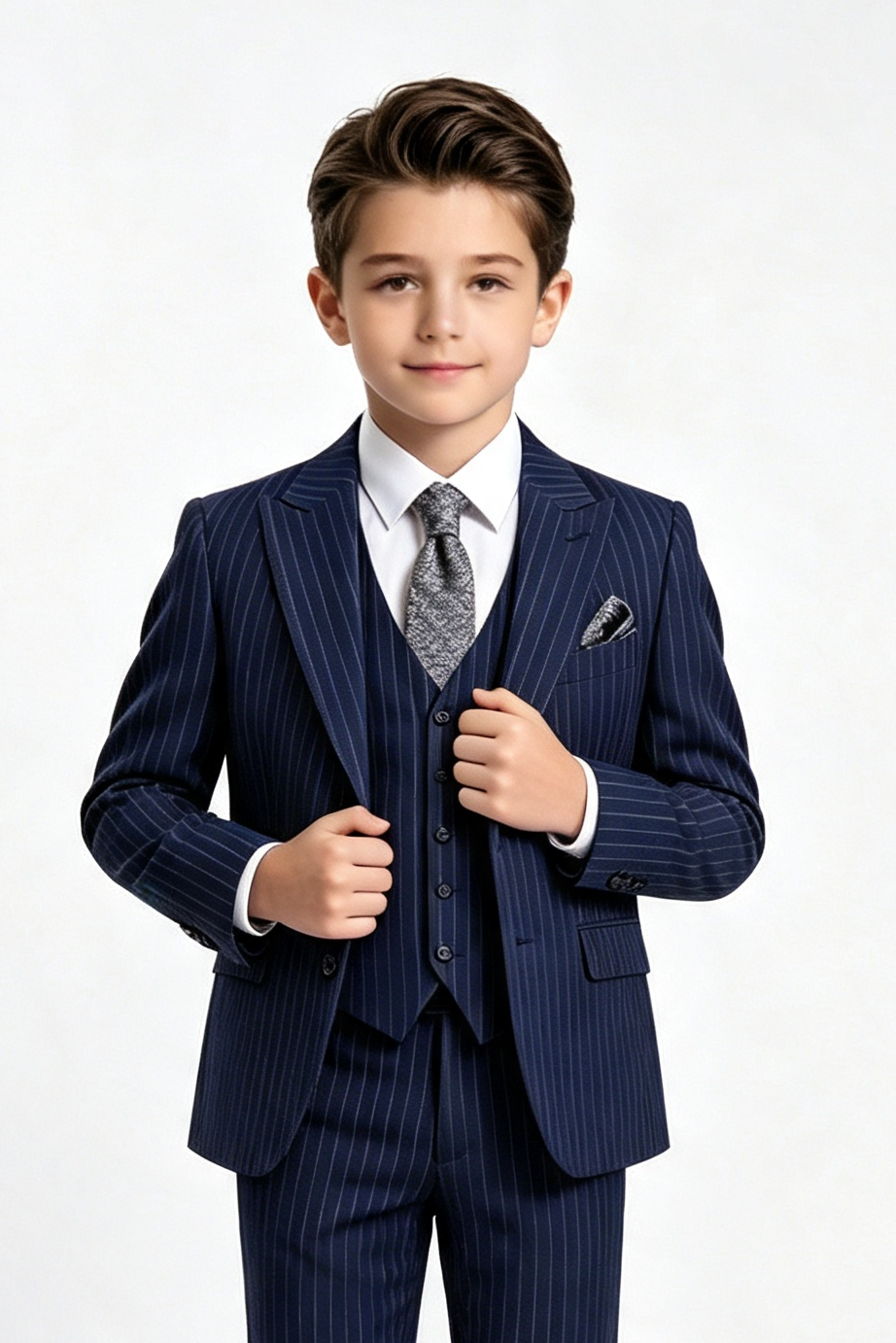 Navy Pinstripe Serge?Blend Single?Breasted 3?Piece Suit