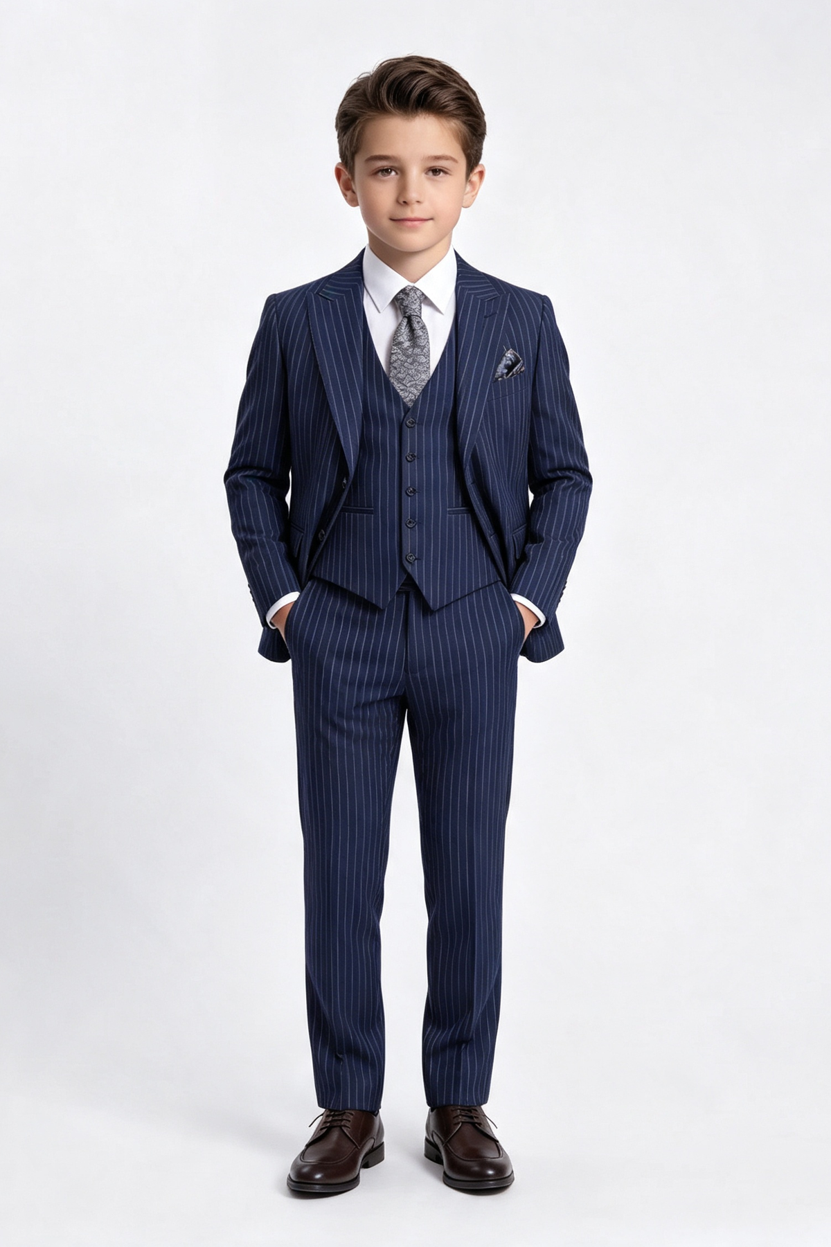 Navy Pinstripe Serge?Blend Single?Breasted 3?Piece Suit