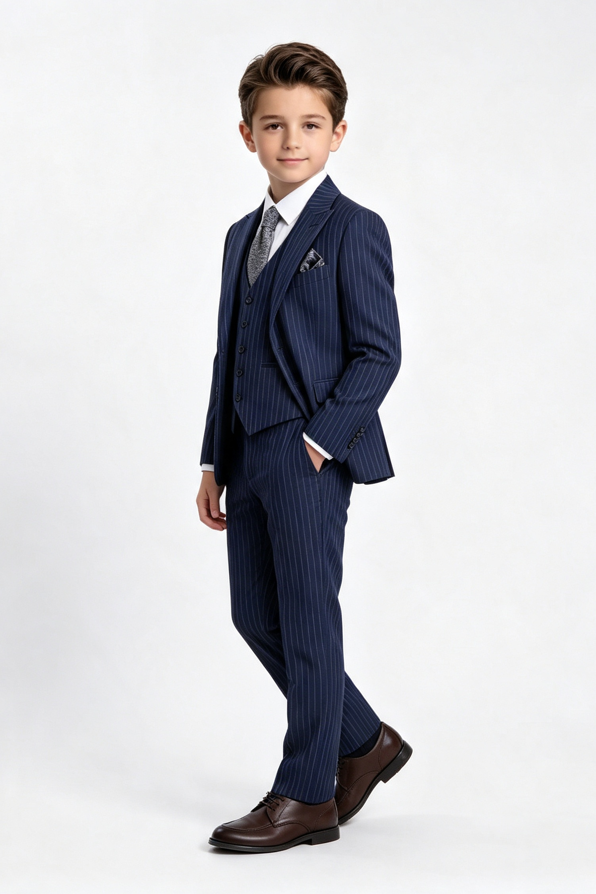 Navy Pinstripe Serge?Blend Single?Breasted 3?Piece Suit