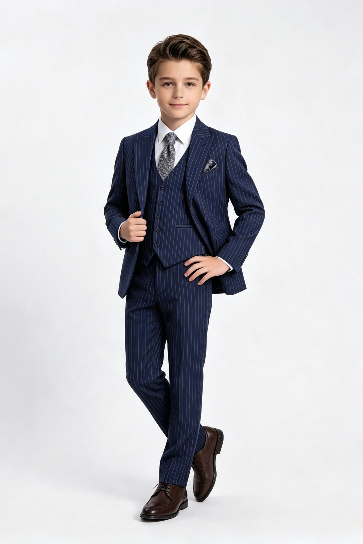 Navy Pinstripe Serge?Blend Single?Breasted 3?Piece Suit