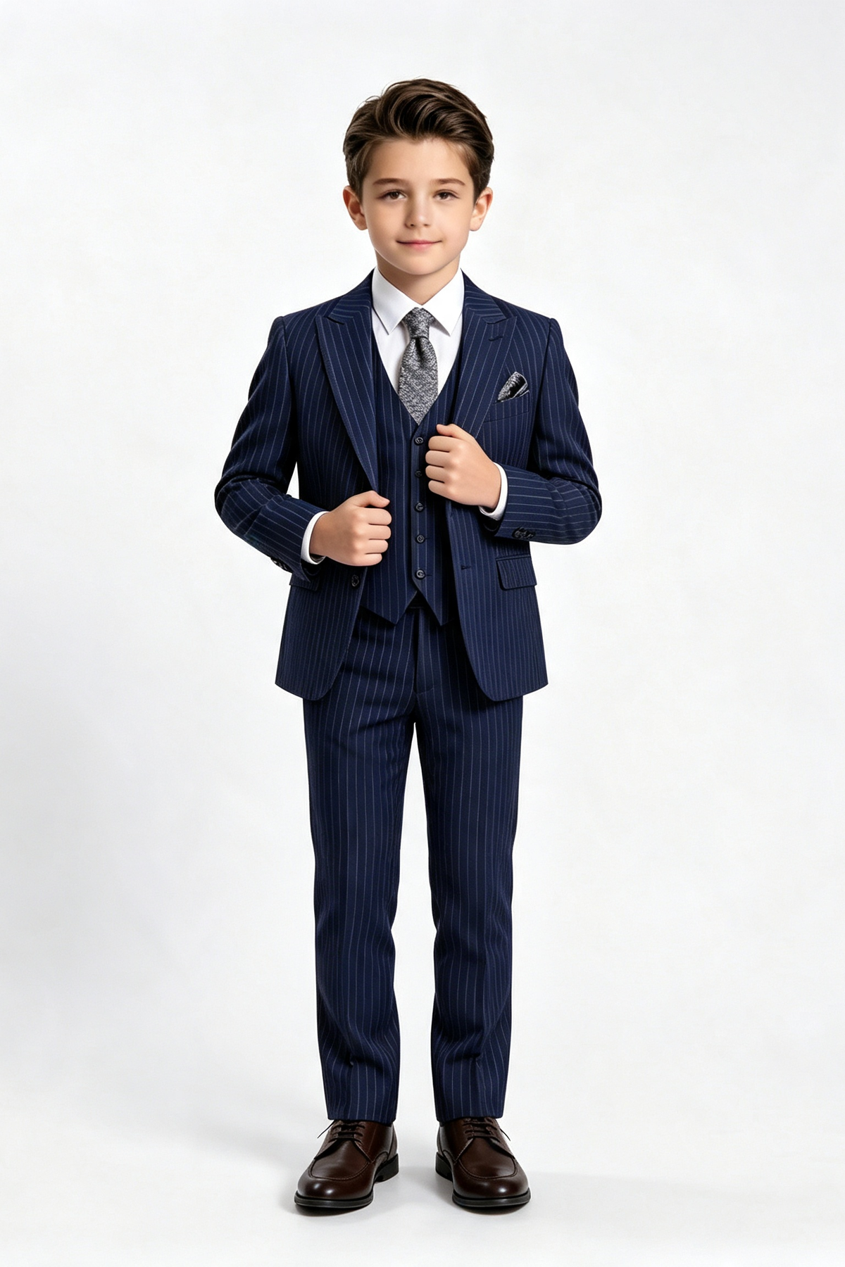 Navy Pinstripe Serge?Blend Single?Breasted 3?Piece Suit