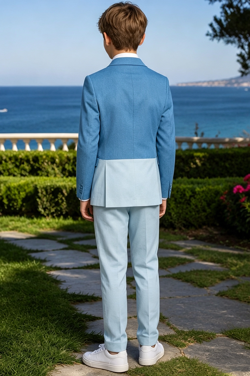 Boys Two?Tone Blue Notch Lapel 2-Piece Suit for Weddings