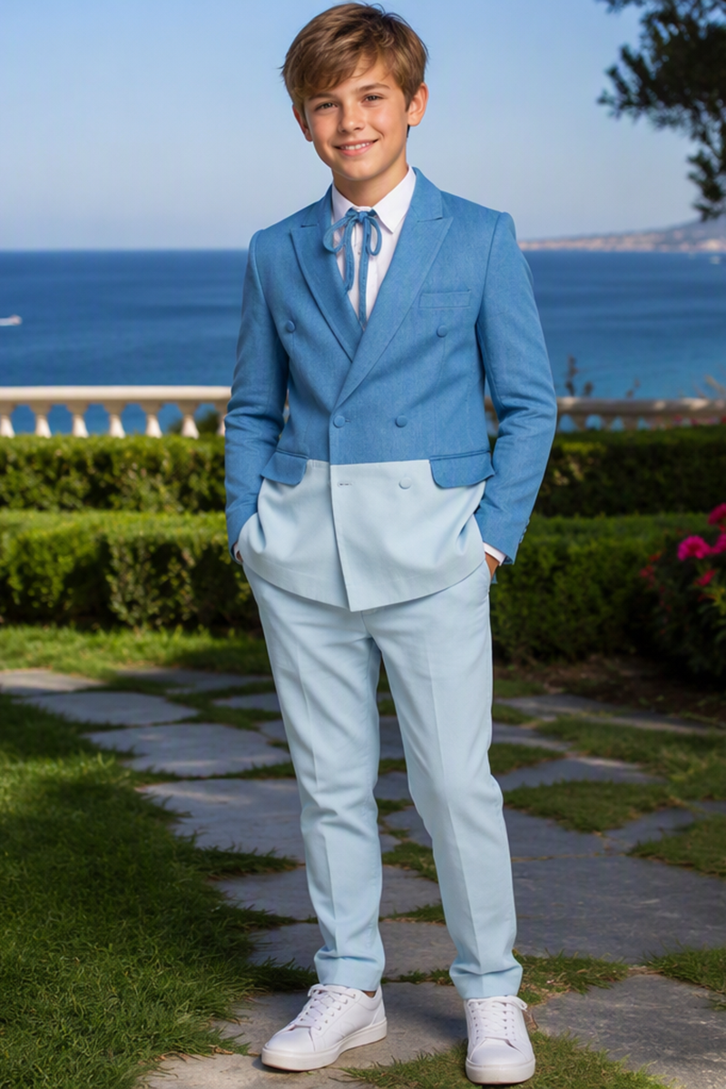 Boys Two?Tone Blue Notch Lapel 2-Piece Suit for Weddings