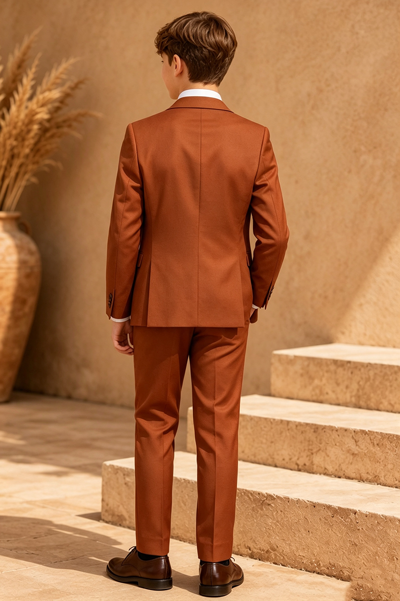 Boys Caramel Notch Lapel 3-Piece Suit for Weddings