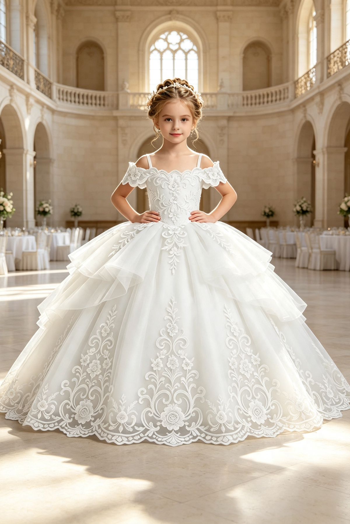 Pink Heavy‑Work Tulle Lace Embroidery Off‑the‑Shoulder Formal Dress