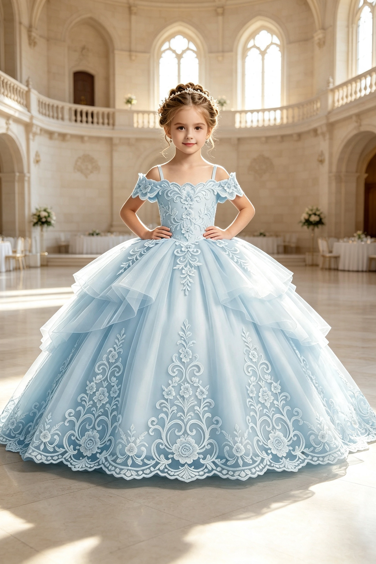Pink Heavy‑Work Tulle Lace Embroidery Off‑the‑Shoulder Formal Dress