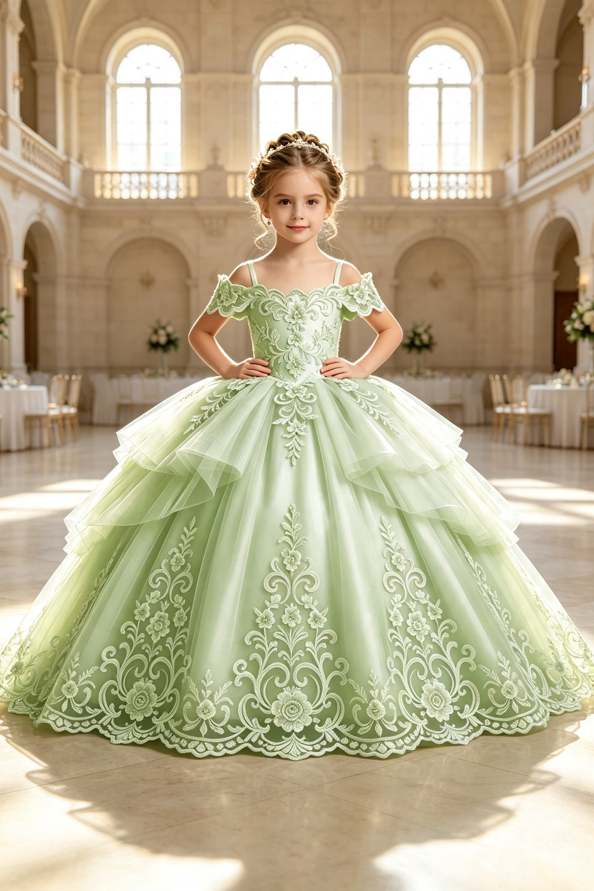 Pink Heavy‑Work Tulle Lace Embroidery Off‑the‑Shoulder Formal Dress