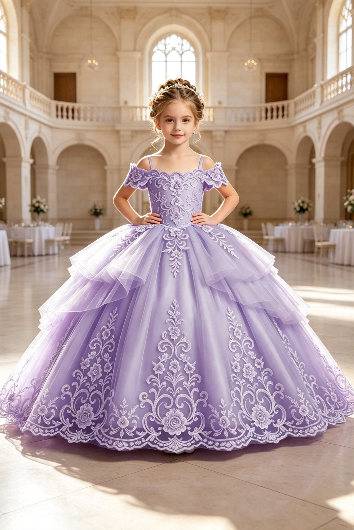 Pink Heavy‑Work Tulle Lace Embroidery Off‑the‑Shoulder Formal Dress