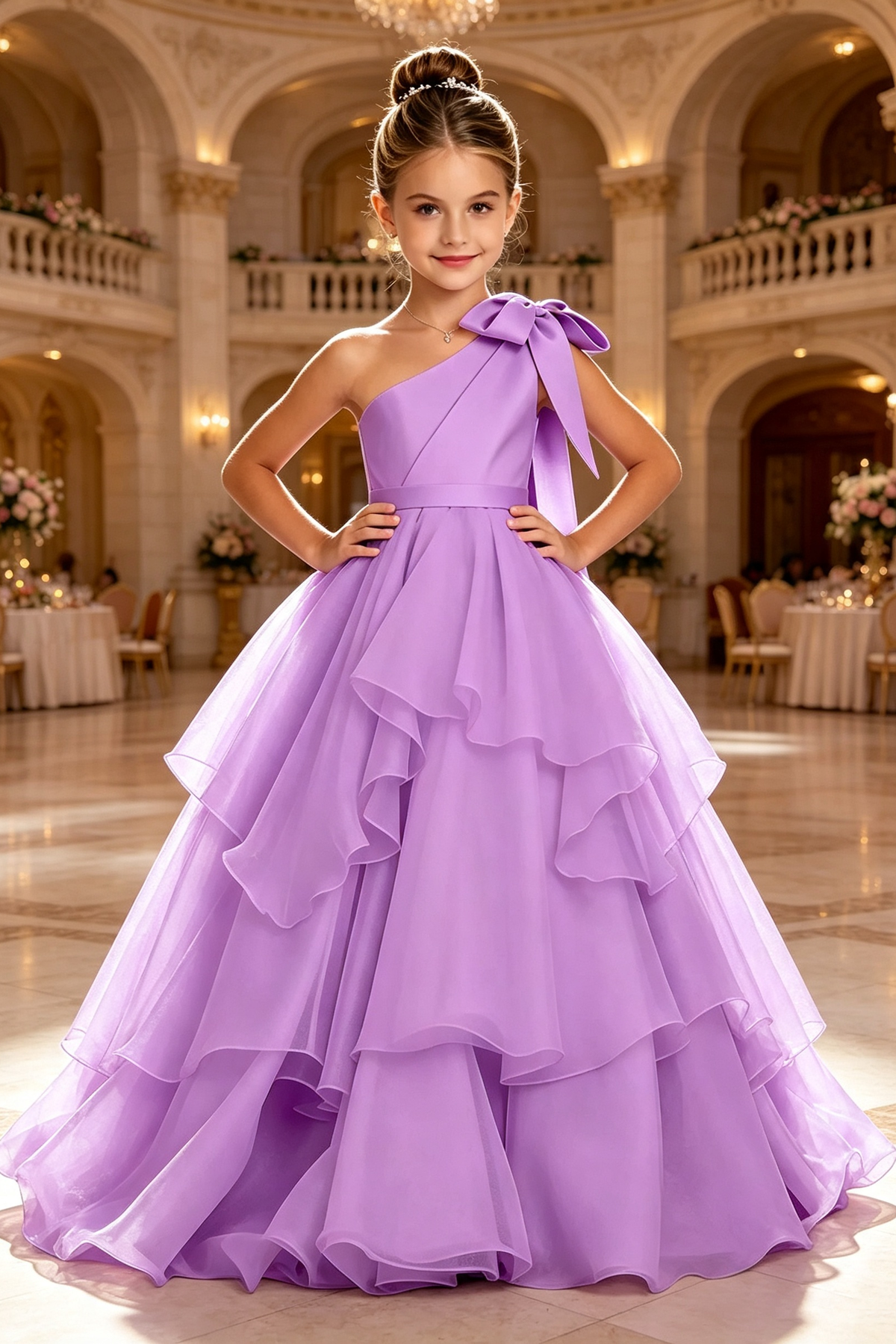 Sky Blue One‑Shoulder Bow Satin Organza A‑Line Formal Dress
