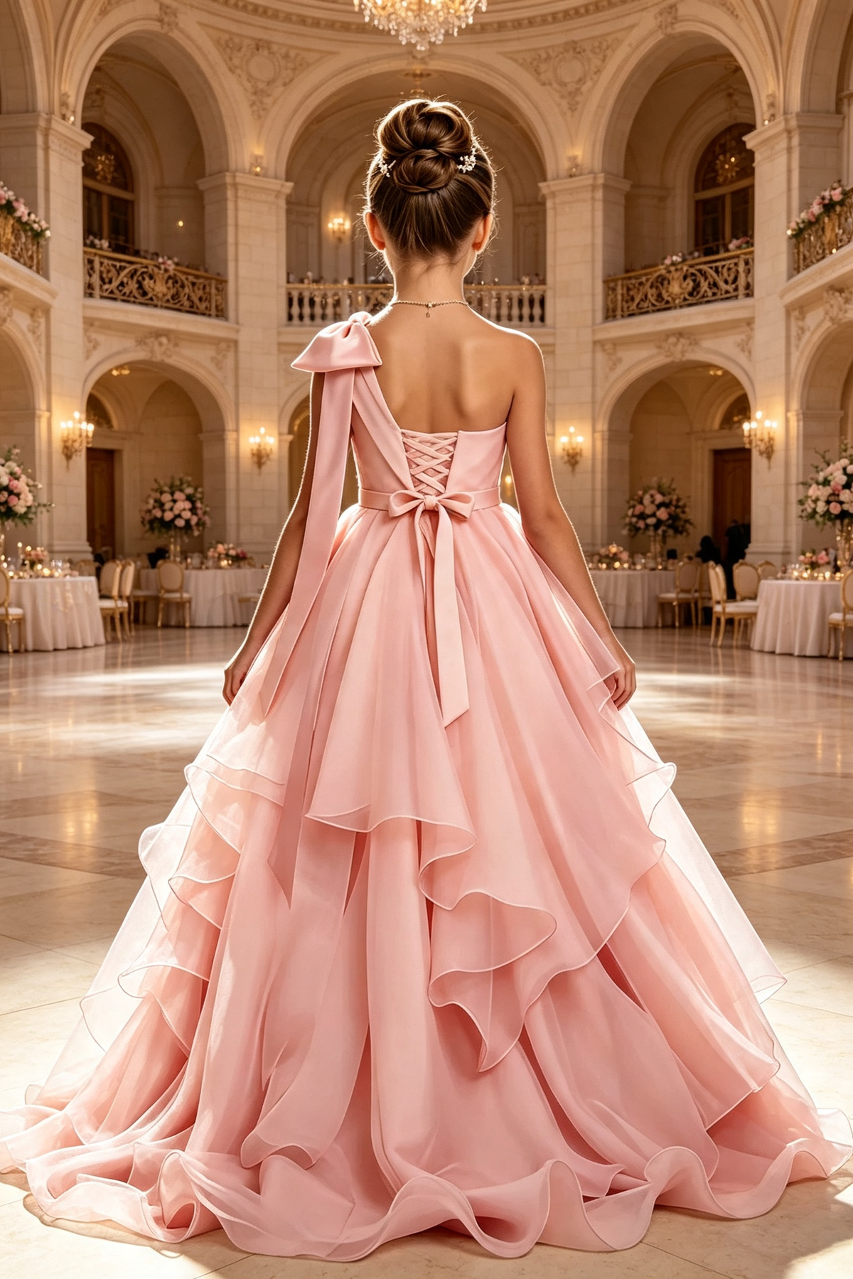 Sky Blue One‑Shoulder Bow Satin Organza A‑Line Formal Dress