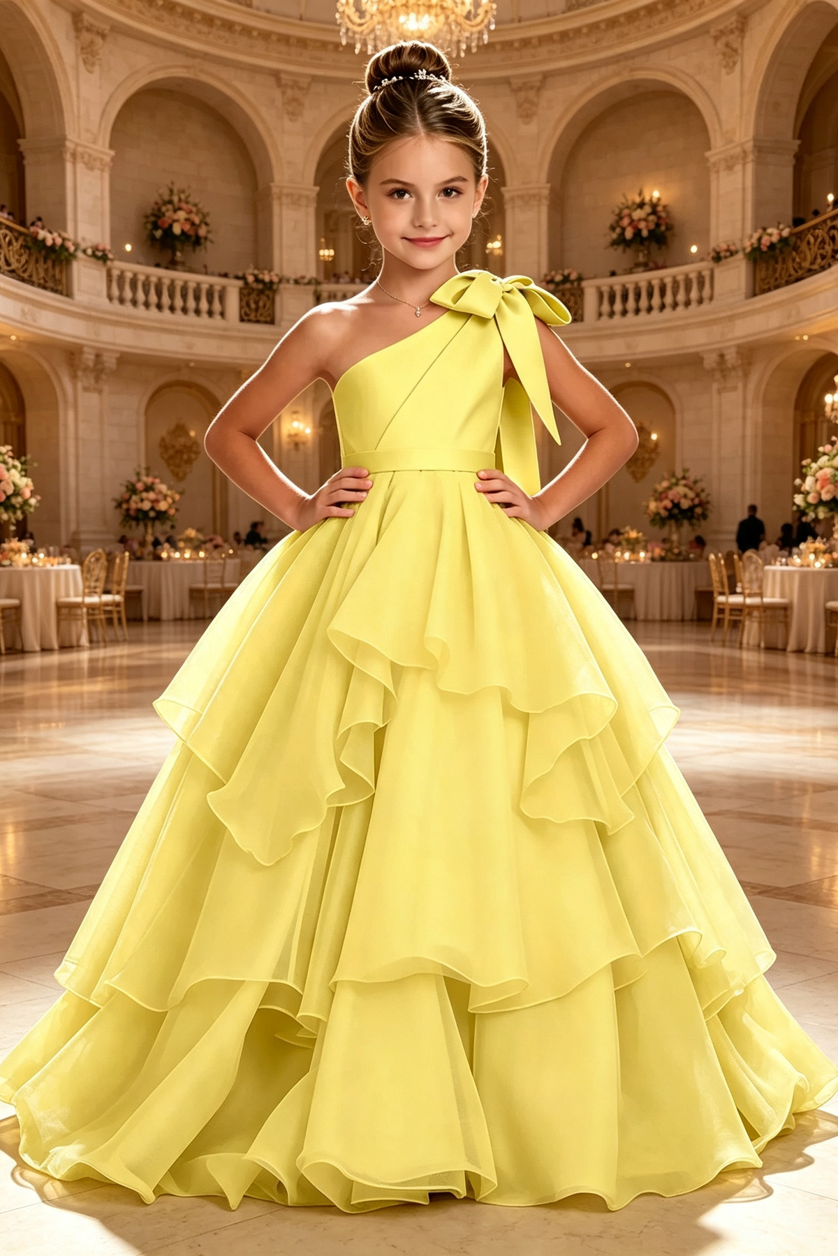 Sky Blue One‑Shoulder Bow Satin Organza A‑Line Formal Dress