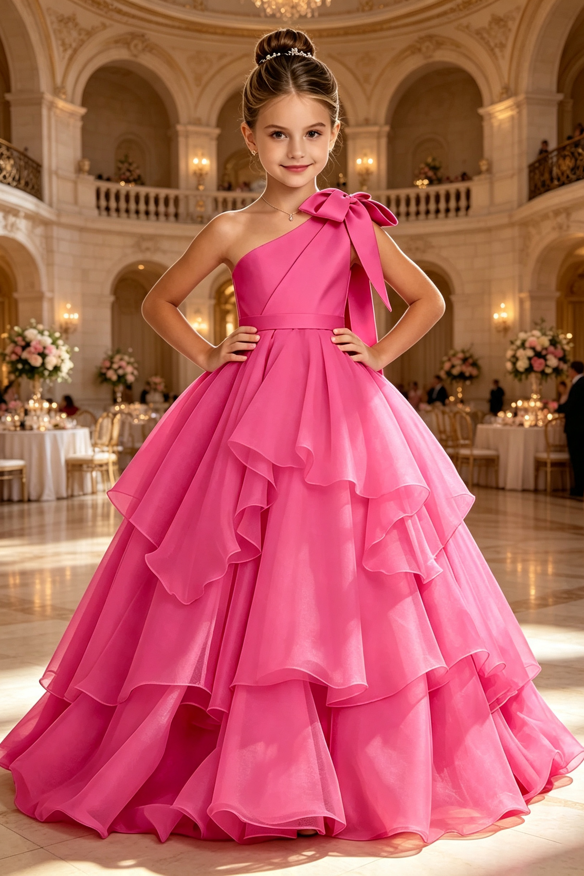 Sky Blue One‑Shoulder Bow Satin Organza A‑Line Formal Dress