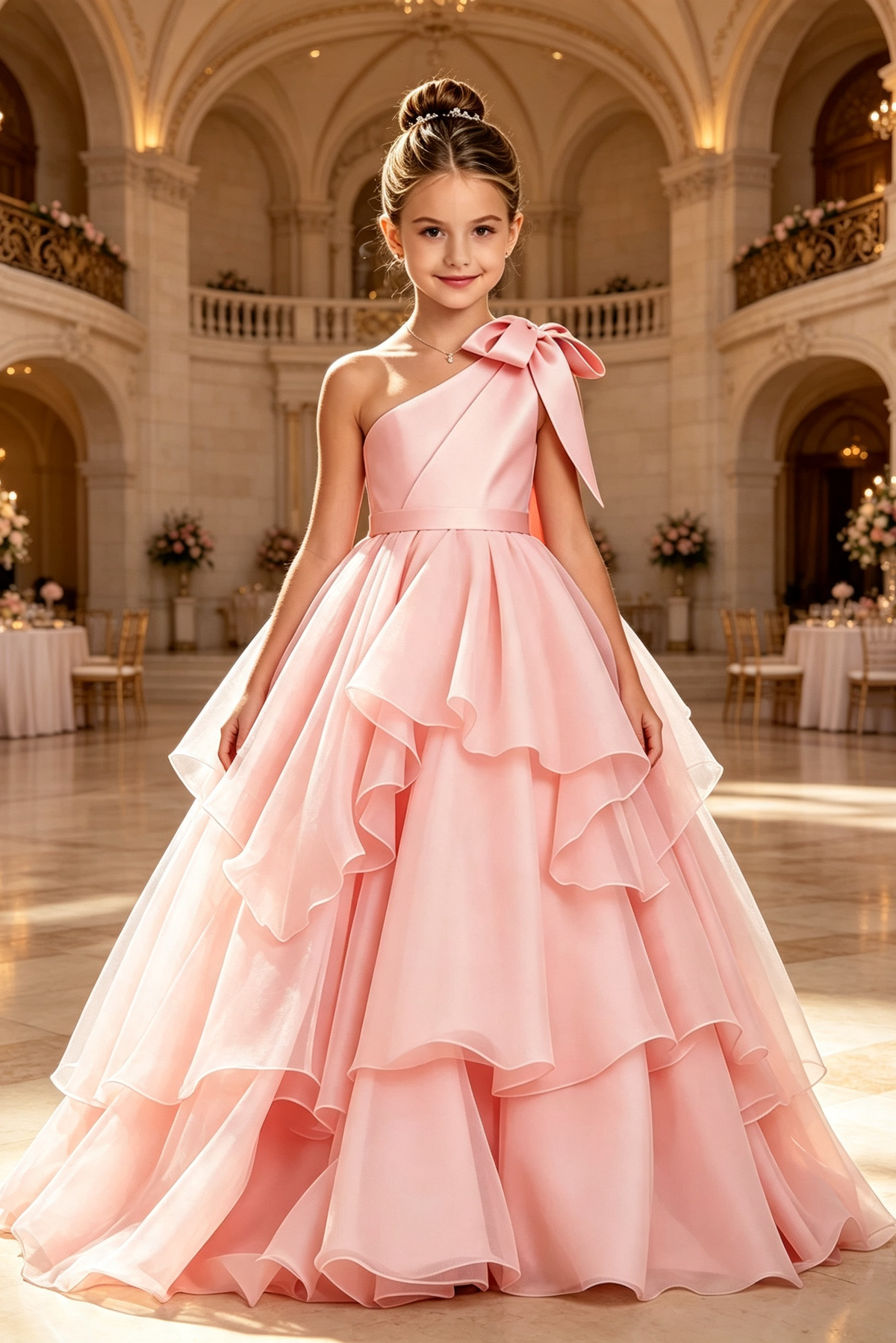 Sky Blue One‑Shoulder Bow Satin Organza A‑Line Formal Dress