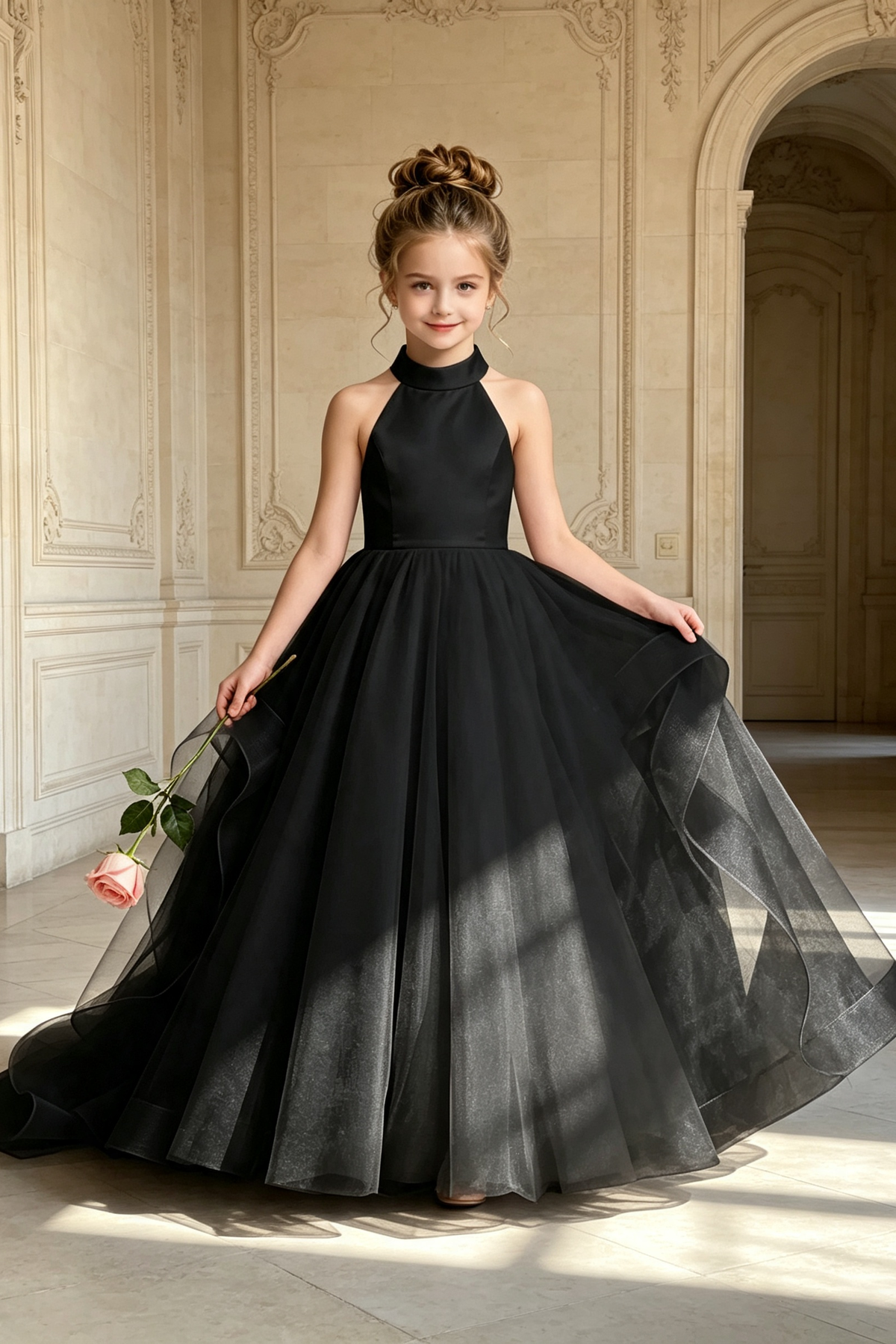 Light Pink Halter Neck Oversized Bow Back Satin Tulle A‑Line Formal Dress