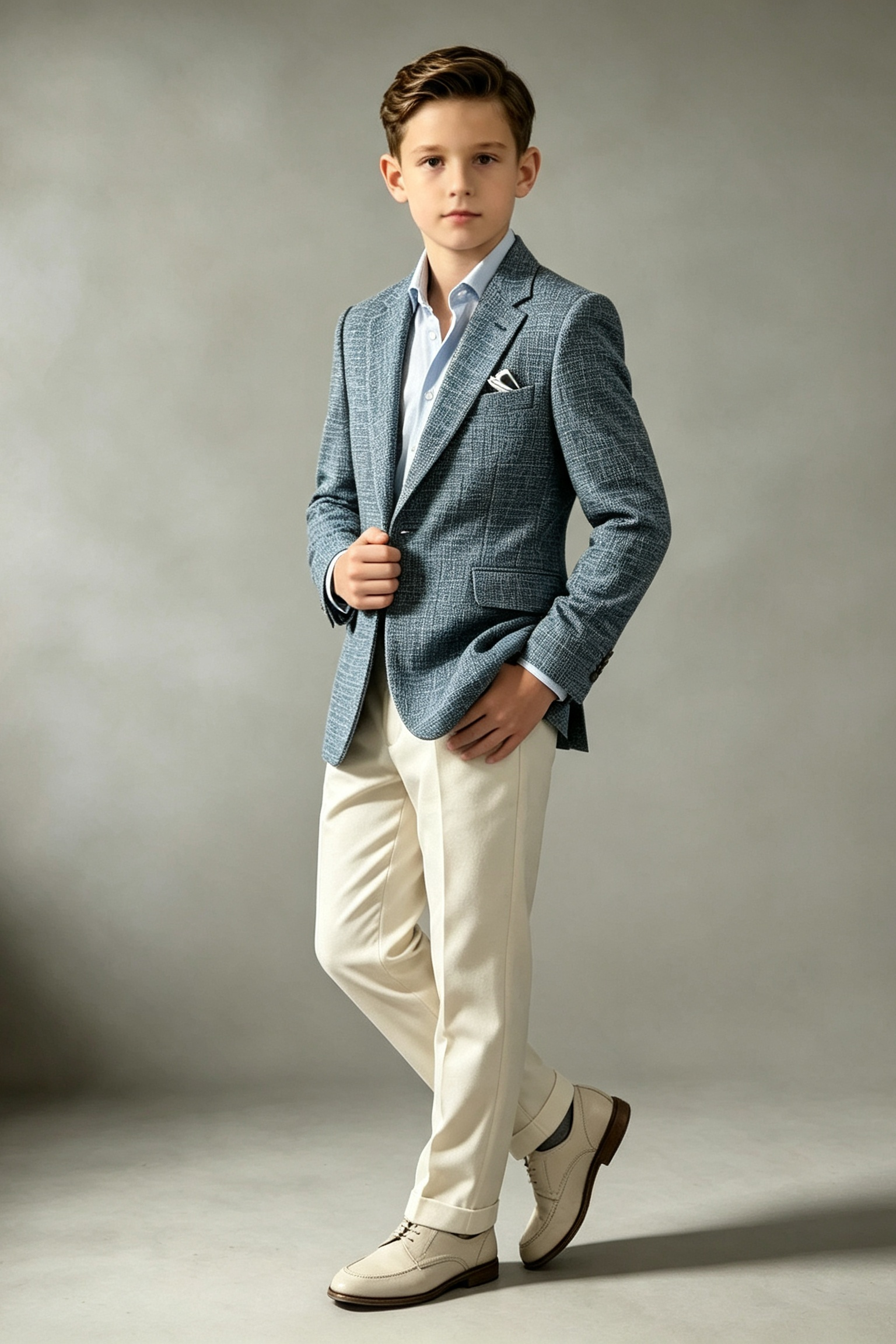 Blue?Grey & Off?White Linen?Blend Single?Breasted 2?Piece Suit