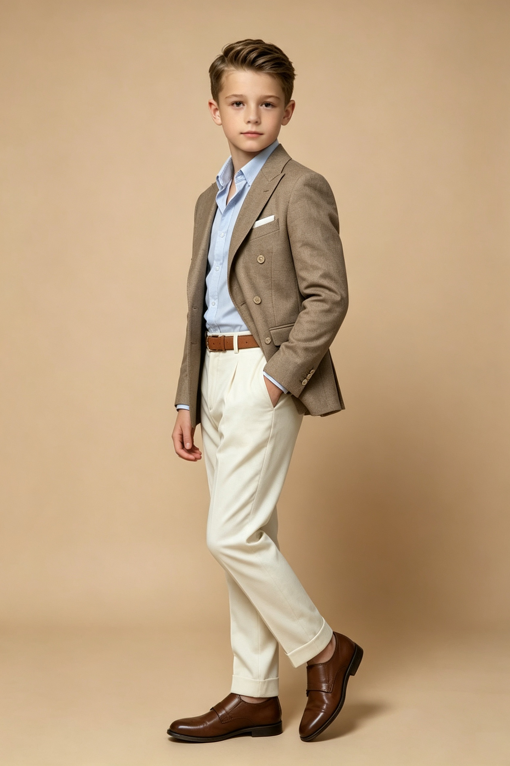 Light Taupe & Off?White Linen?Blend Double?Breasted 2?Piece Suit