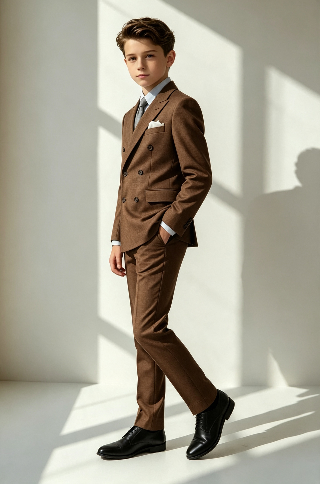 Deep?Brown Linen?Blend Double?Breasted 2?Piece Suit