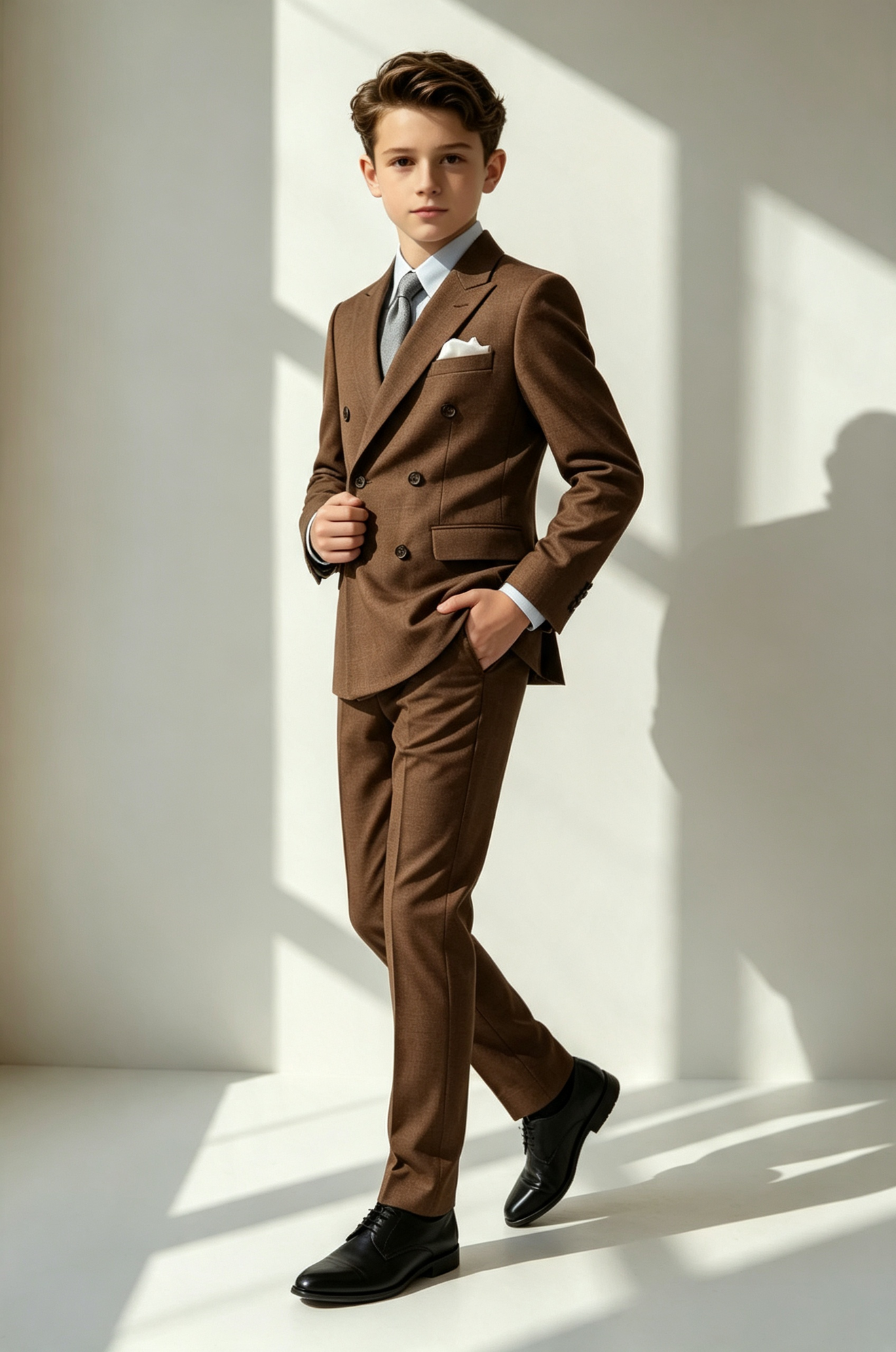 Deep?Brown Linen?Blend Double?Breasted 2?Piece Suit