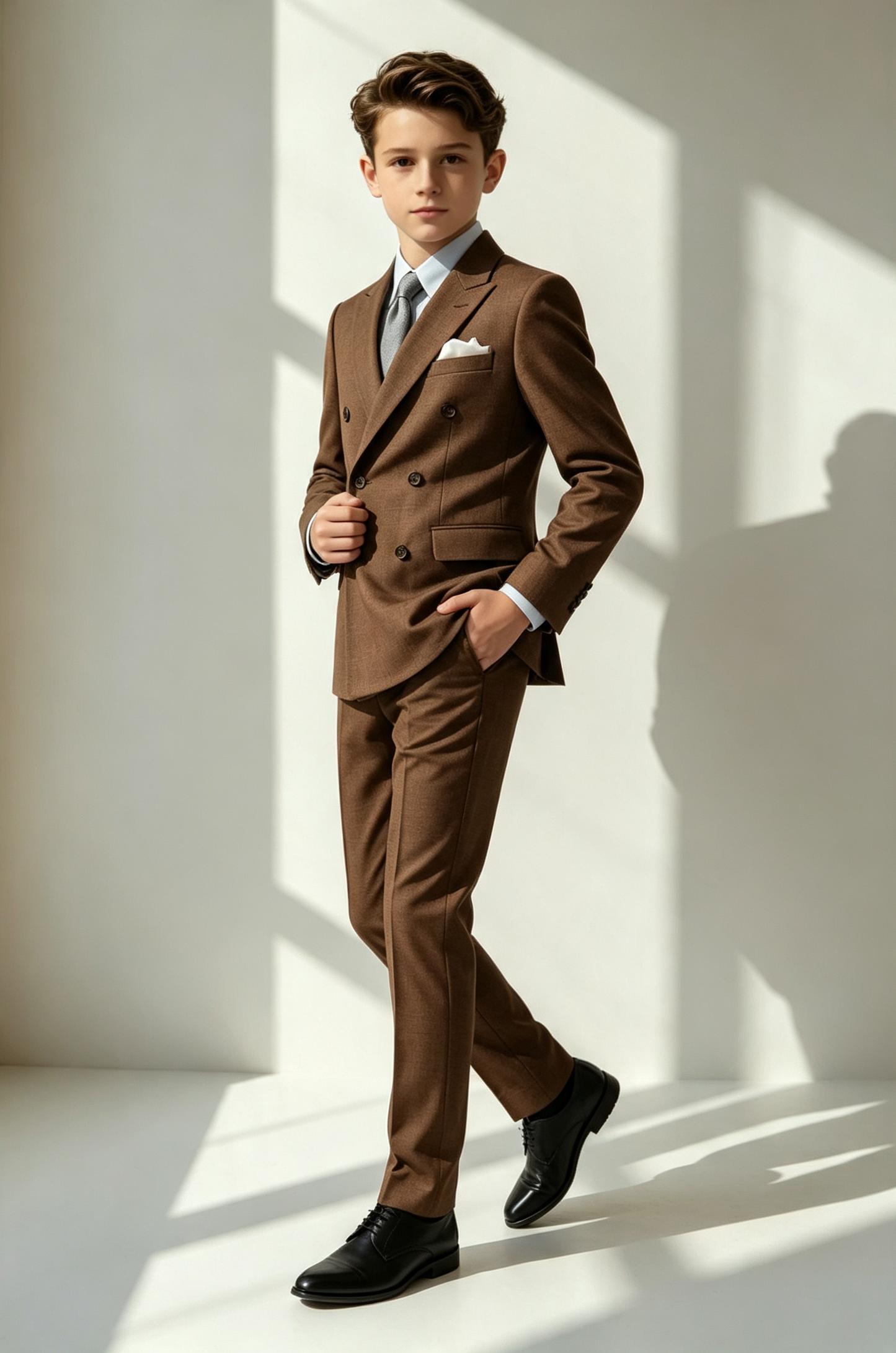 Deep?Brown Linen?Blend Double?Breasted 2?Piece Suit