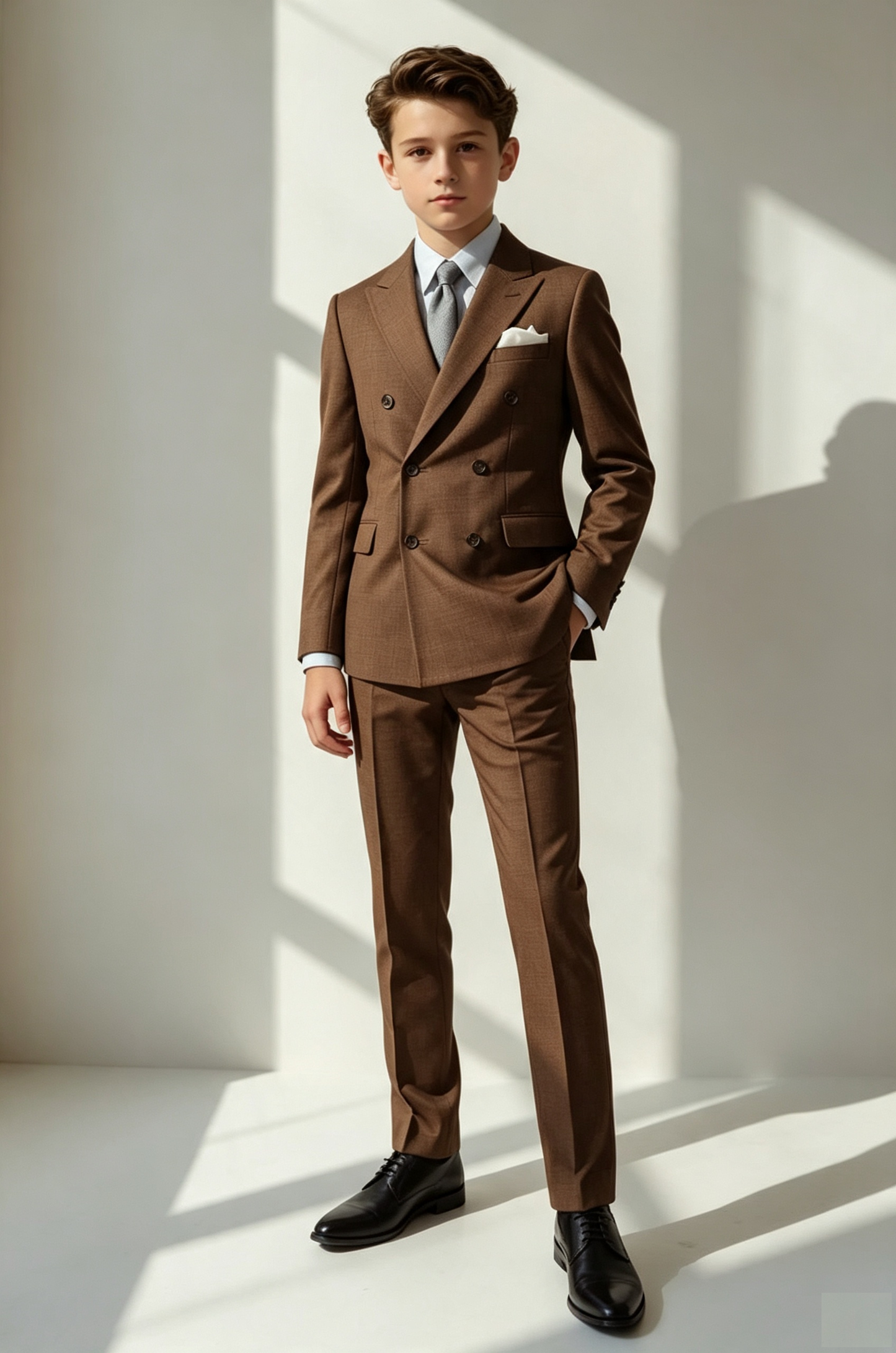 Deep?Brown Linen?Blend Double?Breasted 2?Piece Suit
