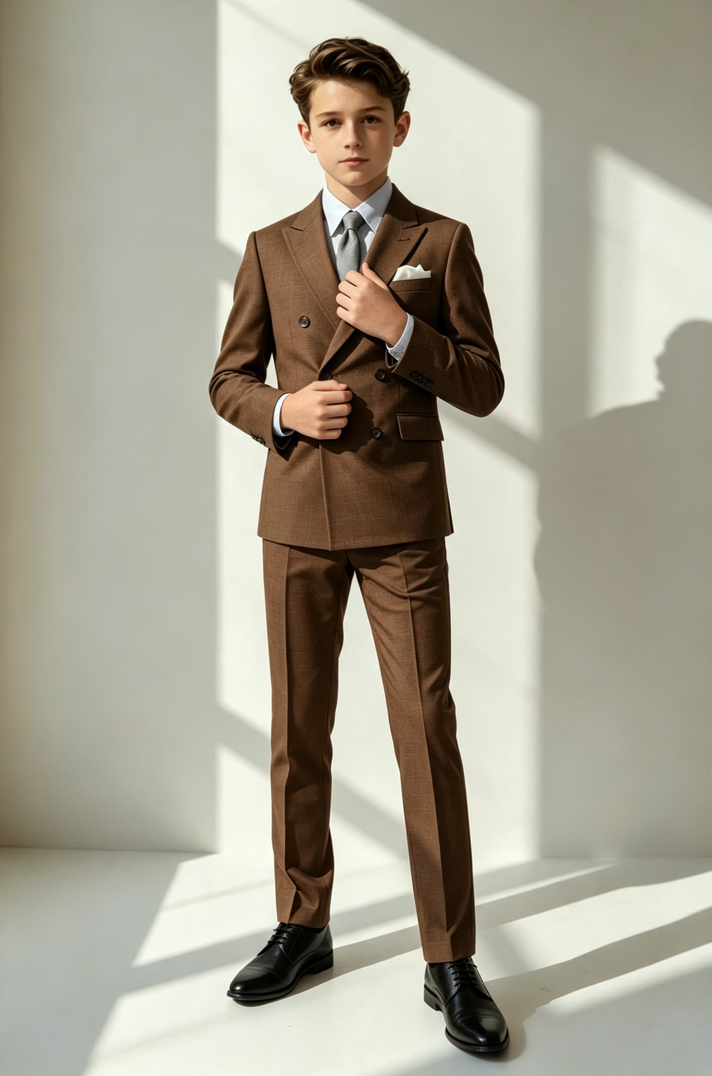 Deep?Brown Linen?Blend Double?Breasted 2?Piece Suit