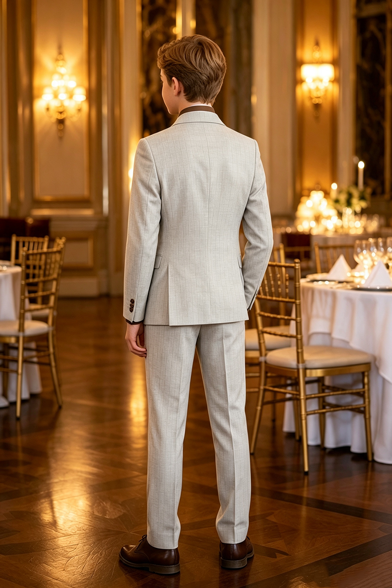 Boys Light Grey Pinstripe Double-Breasted 2-Piece Suit for Weddings