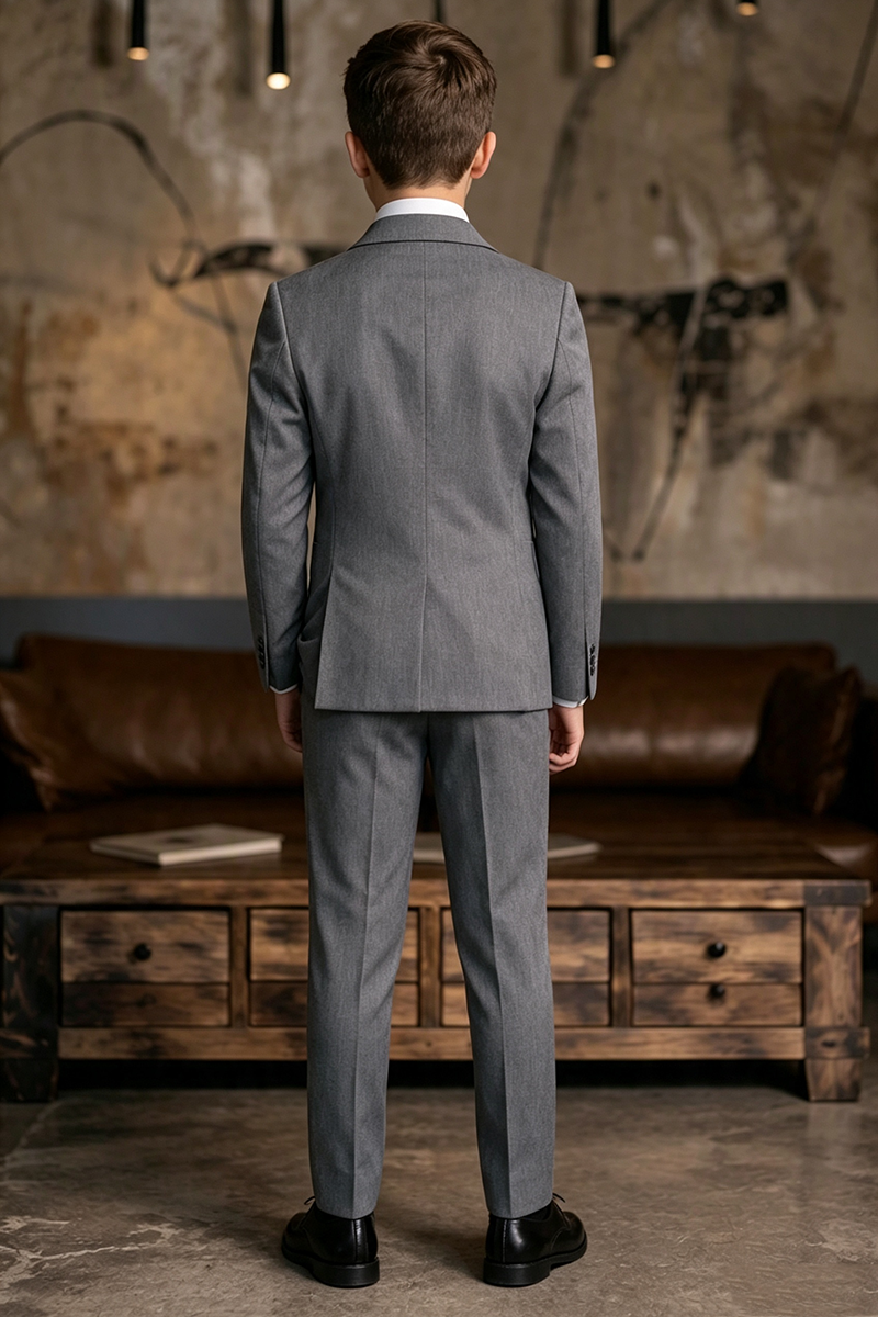 Boys Grey Double-Breasted Notch Lapel 2-Piece Suit for Weddings
