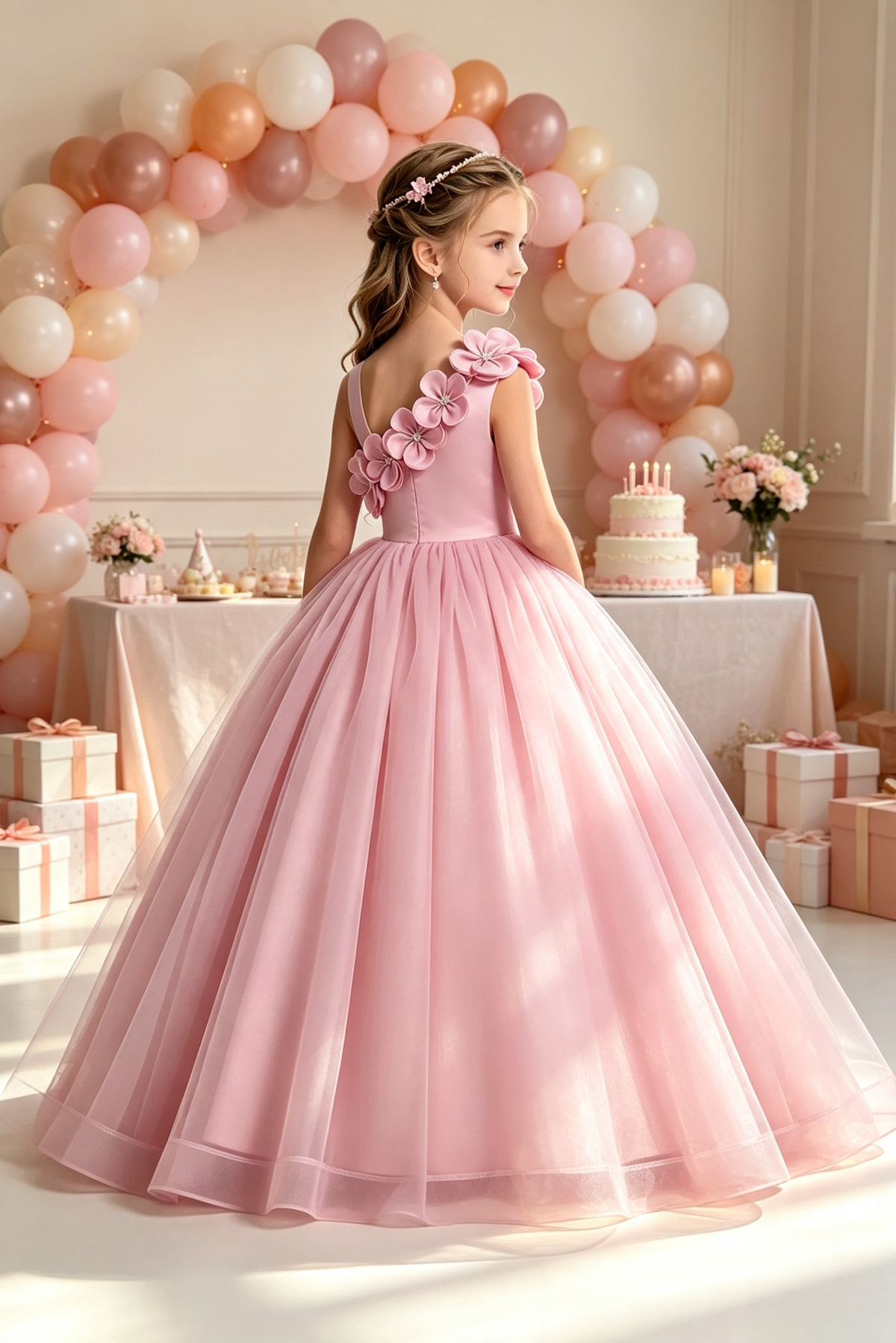 Light Green Satin 3D Floral Tulle A‑Line Dress