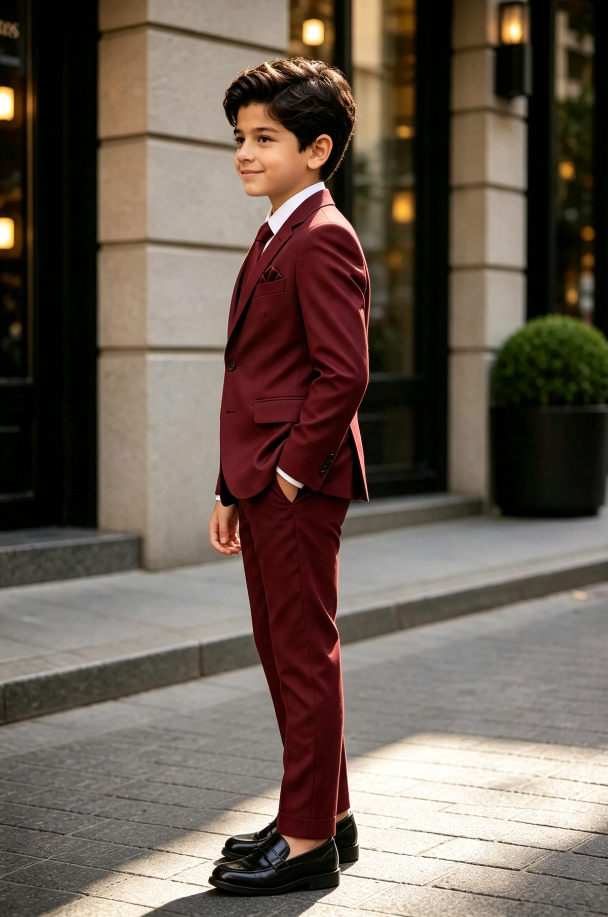 Deep Burgundy Serge?Blend Single?Breasted Formal 2?Piece Suit