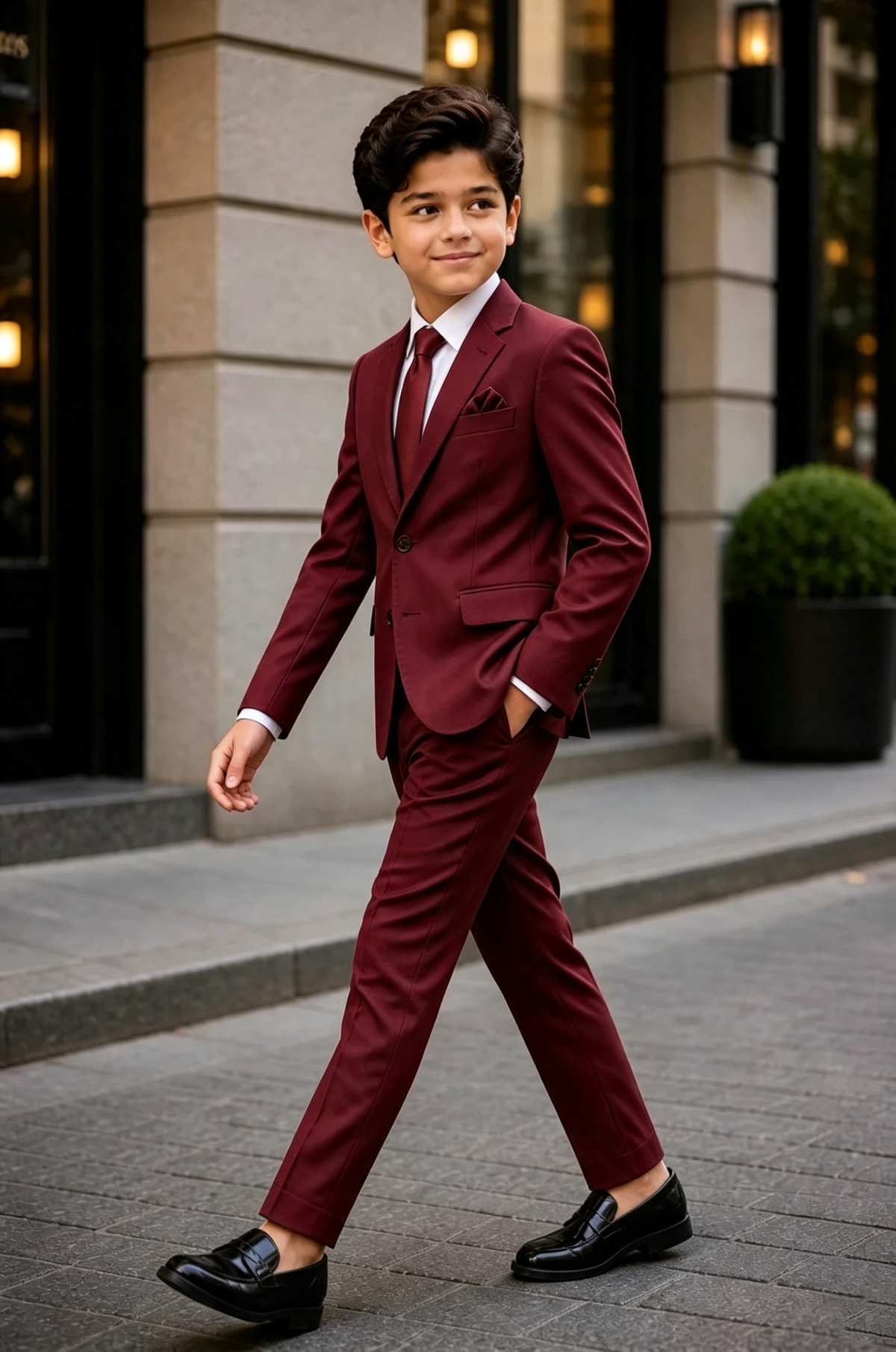 Deep Burgundy Serge?Blend Single?Breasted Formal 2?Piece Suit