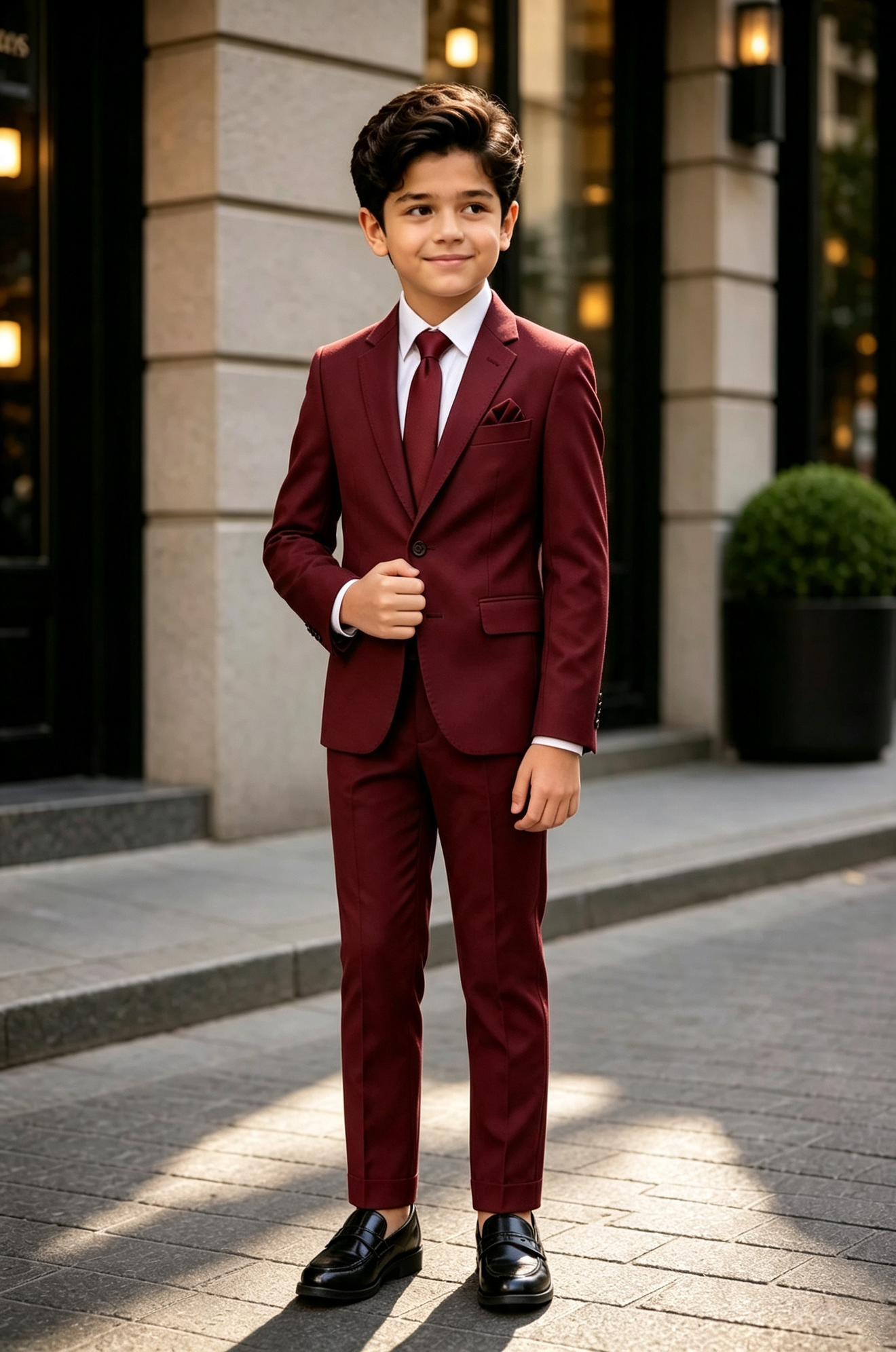 Deep Burgundy Serge?Blend Single?Breasted Formal 2?Piece Suit