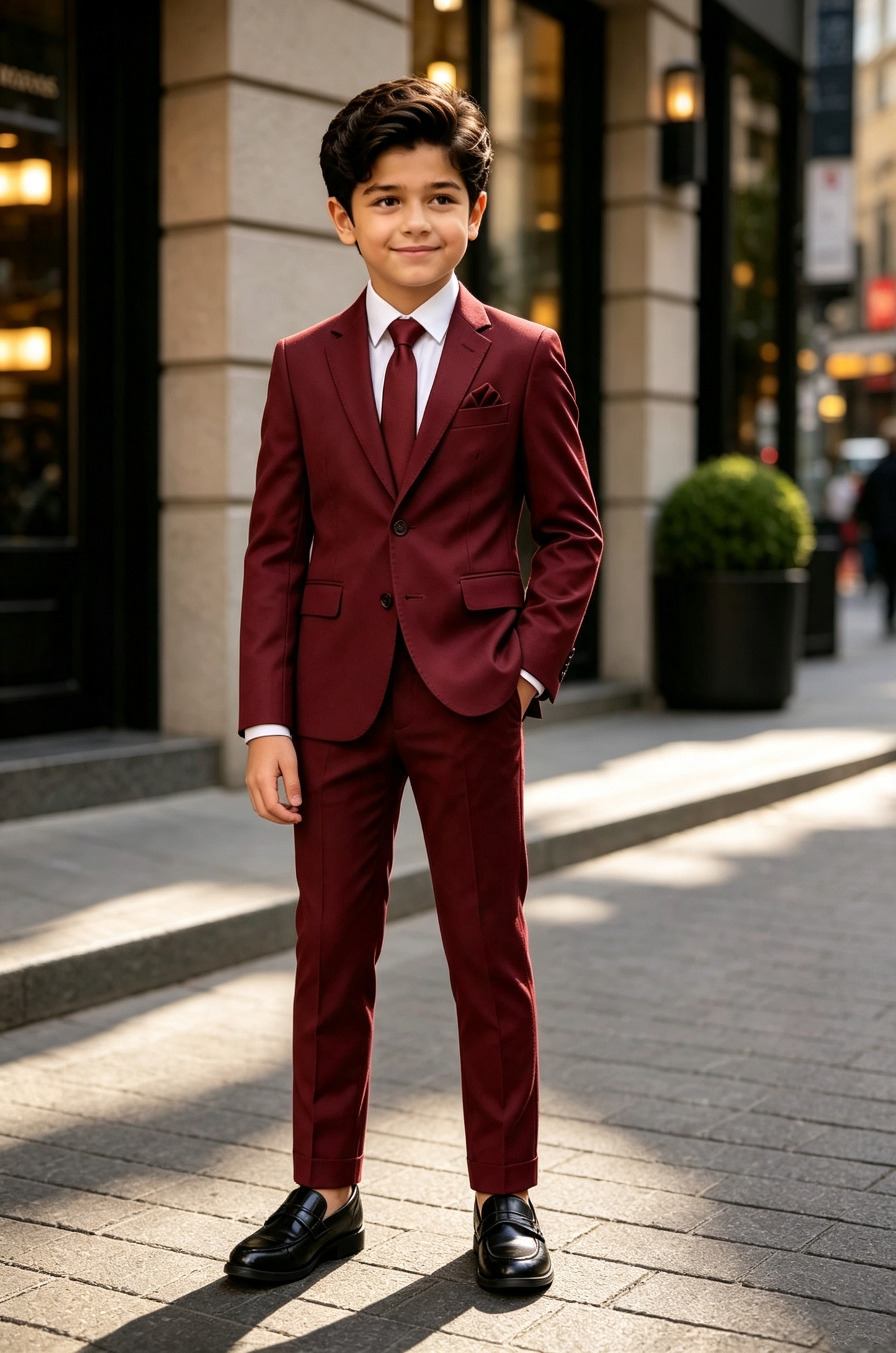 Deep Burgundy Serge?Blend Single?Breasted Formal 2?Piece Suit