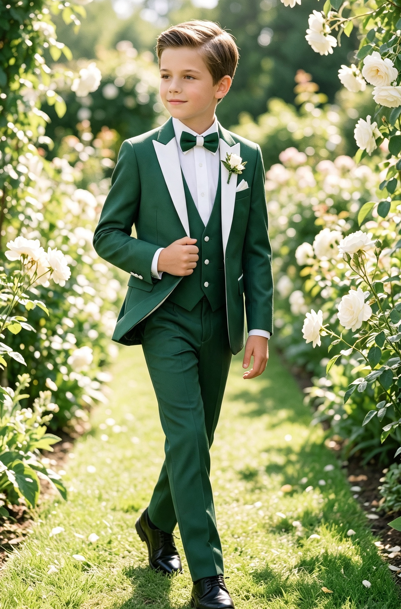 Deep Green & White Contrast Serge?Blend Single?Breasted 3?Piece Suit