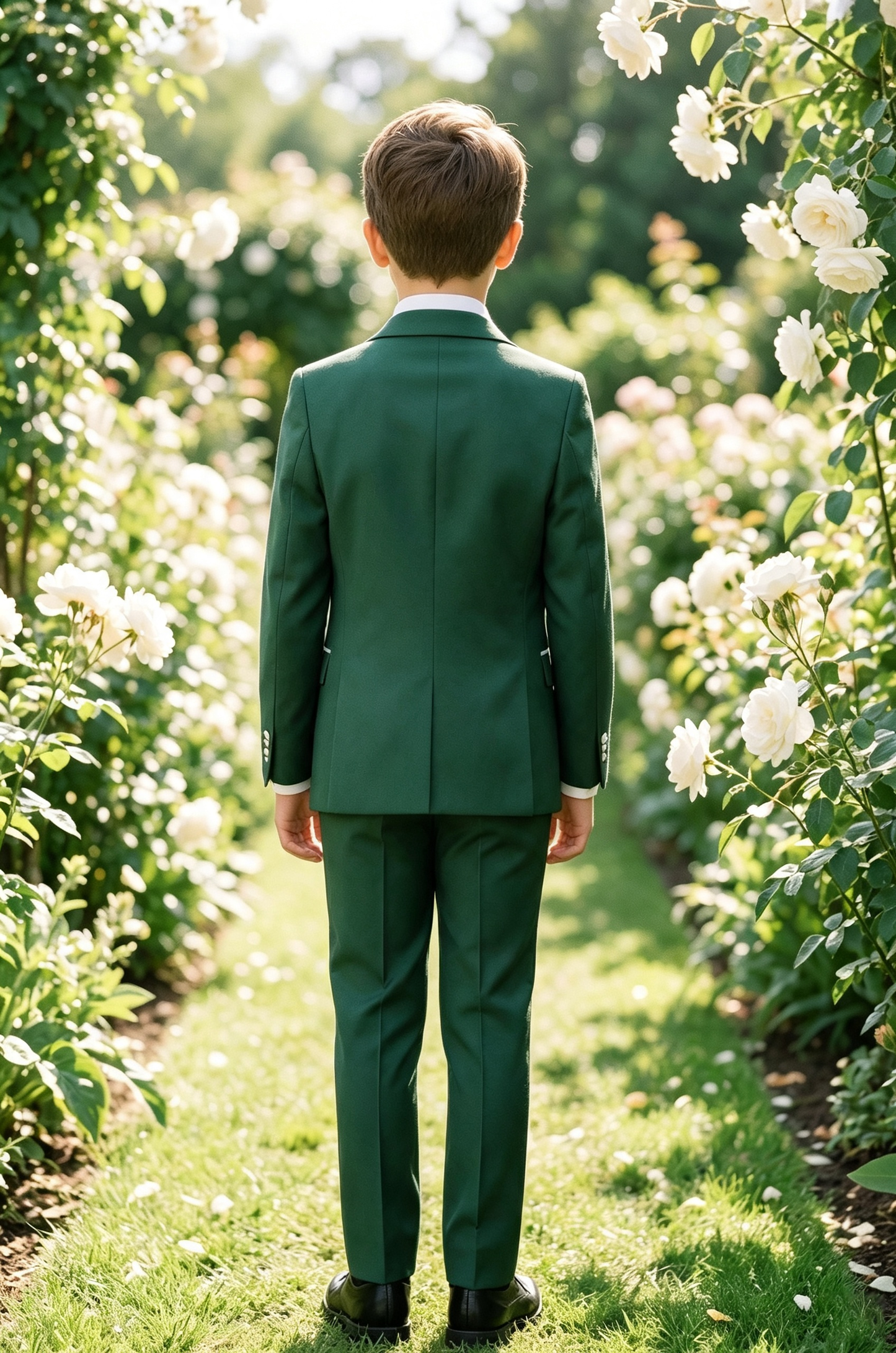Deep Green & White Contrast Serge?Blend Single?Breasted 3?Piece Suit
