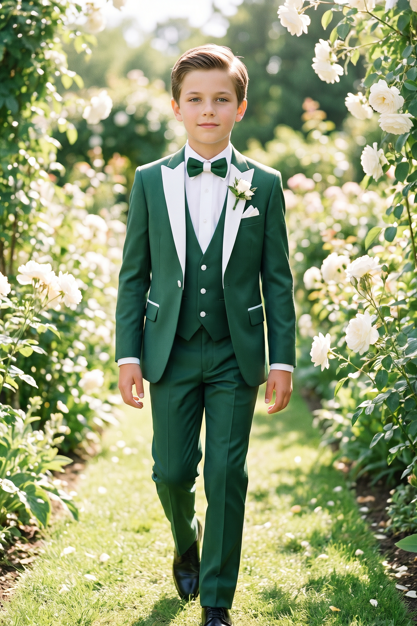 Deep Green & White Contrast Serge?Blend Single?Breasted 3?Piece Suit