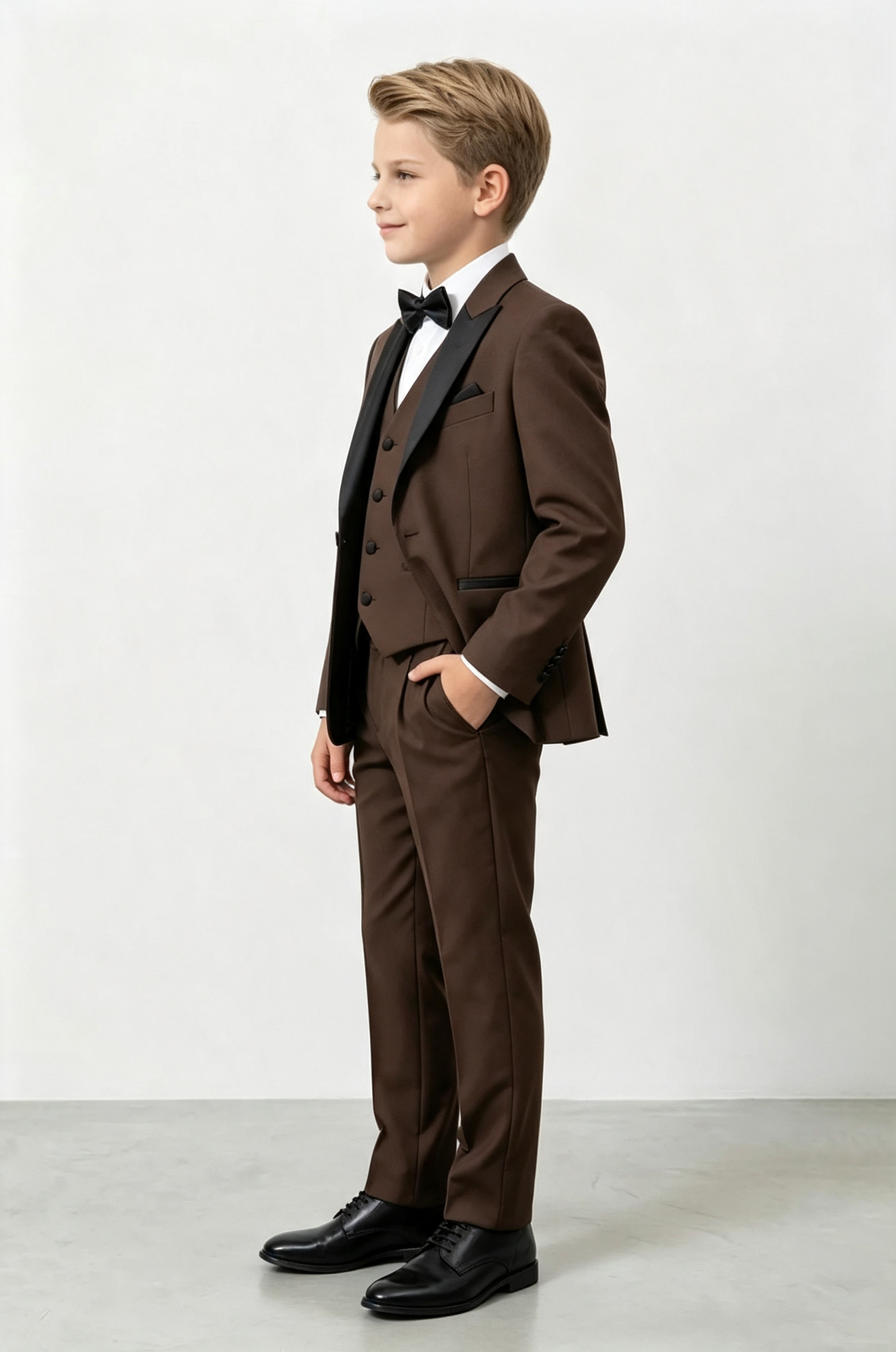 Deep Brown & Black Satin Serge?Blend Boys Single?Breasted Tuxedo 3?Piece Suit