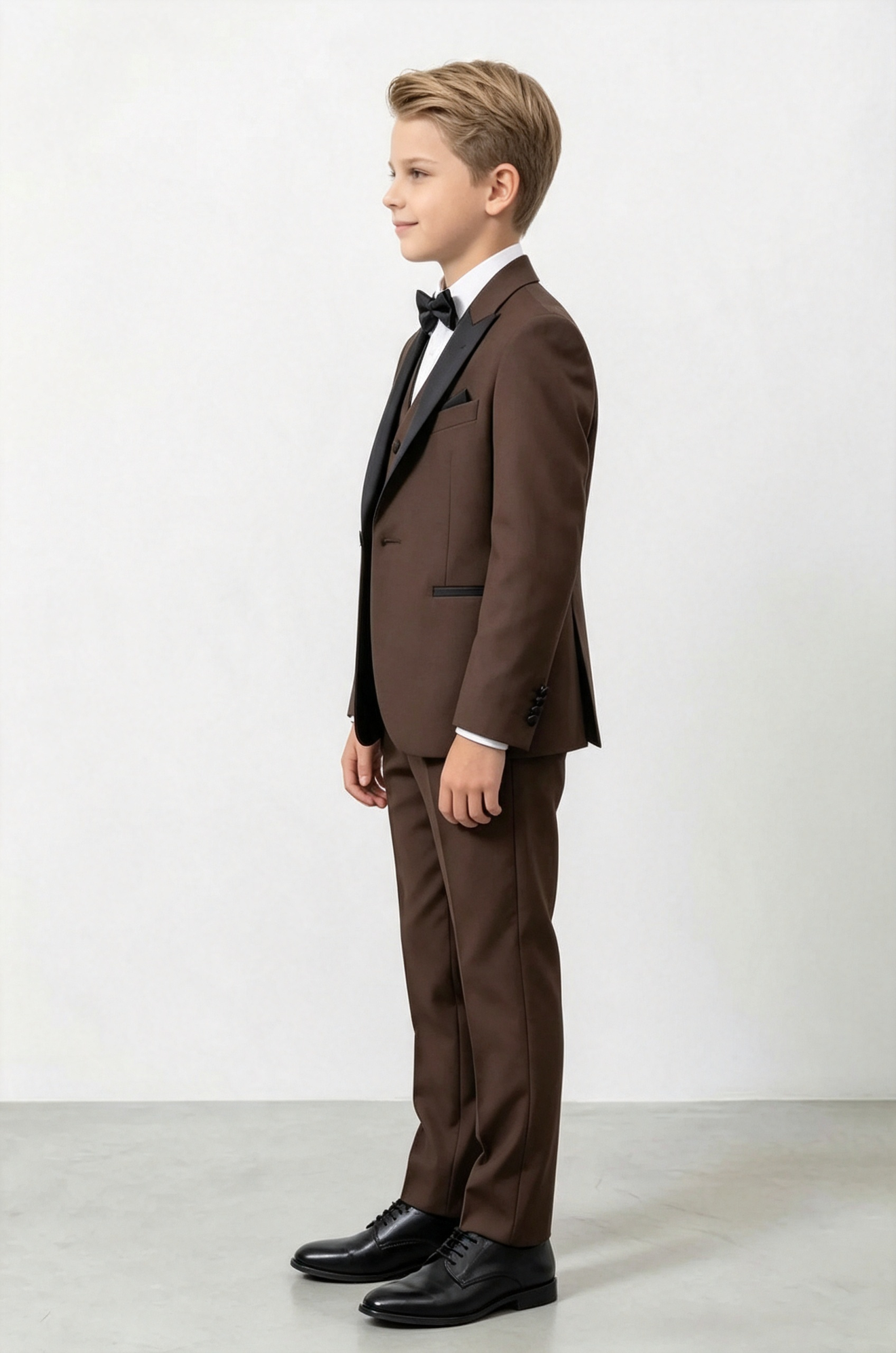 Deep Brown & Black Satin Serge?Blend Boys Single?Breasted Tuxedo 3?Piece Suit