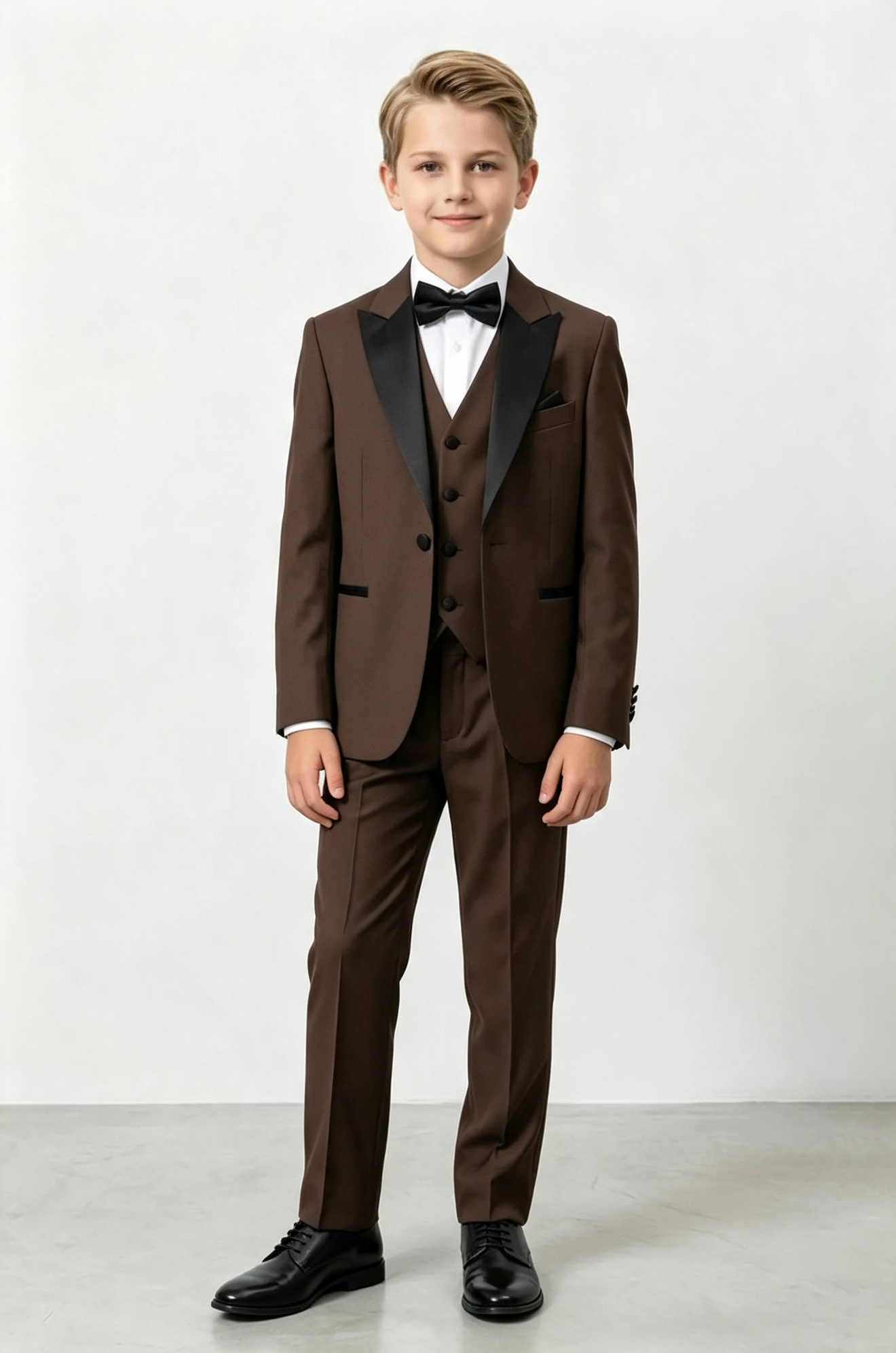 Deep Brown & Black Satin Serge?Blend Boys Single?Breasted Tuxedo 3?Piece Suit