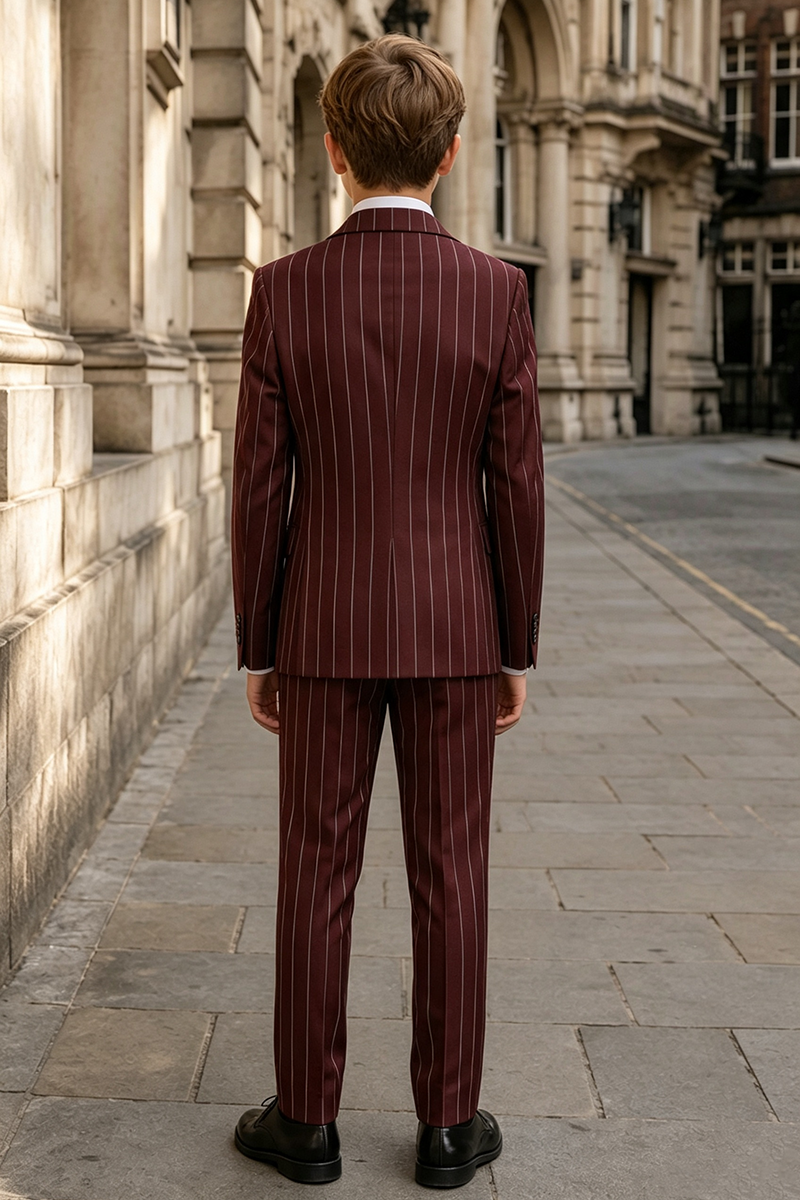 Boys Burgundy Pinstripe Double?Breasted 2-Piece Suit for Weddings