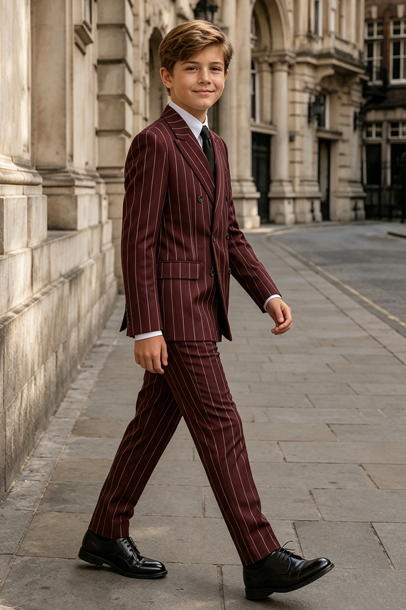 Boys Burgundy Pinstripe Double?Breasted 2-Piece Suit for Weddings