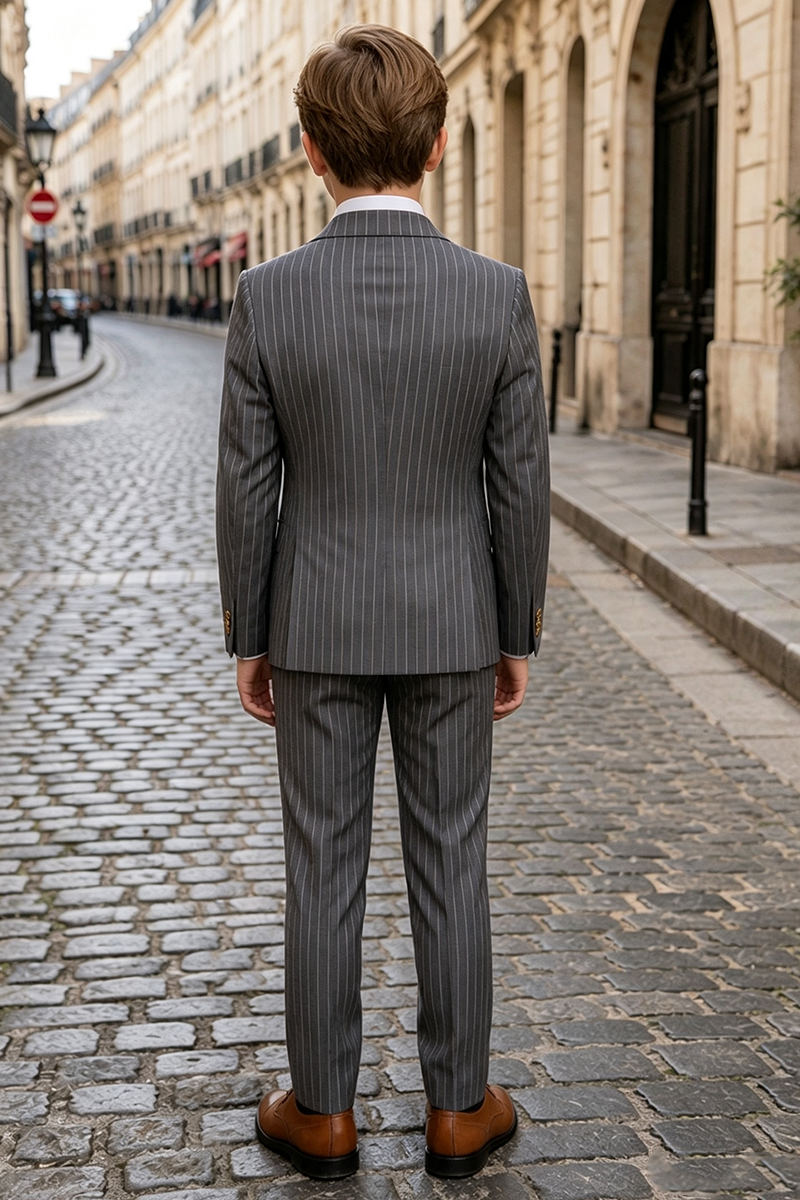 Boys Grey Pinstripe Double?Breasted2-Piece Suit for Weddings