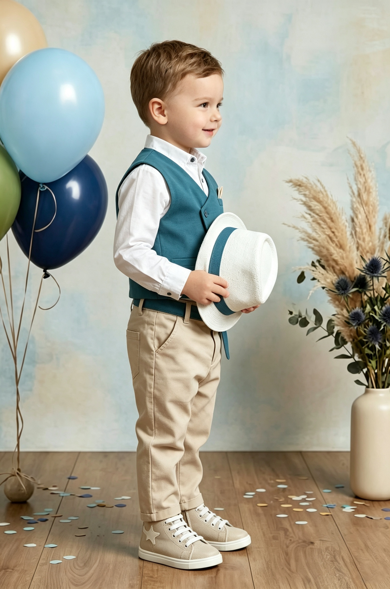 Teal?Blue & Khaki Linen?Blend Asymmetrical Single?Button Waistcoat 2?Piece Suit