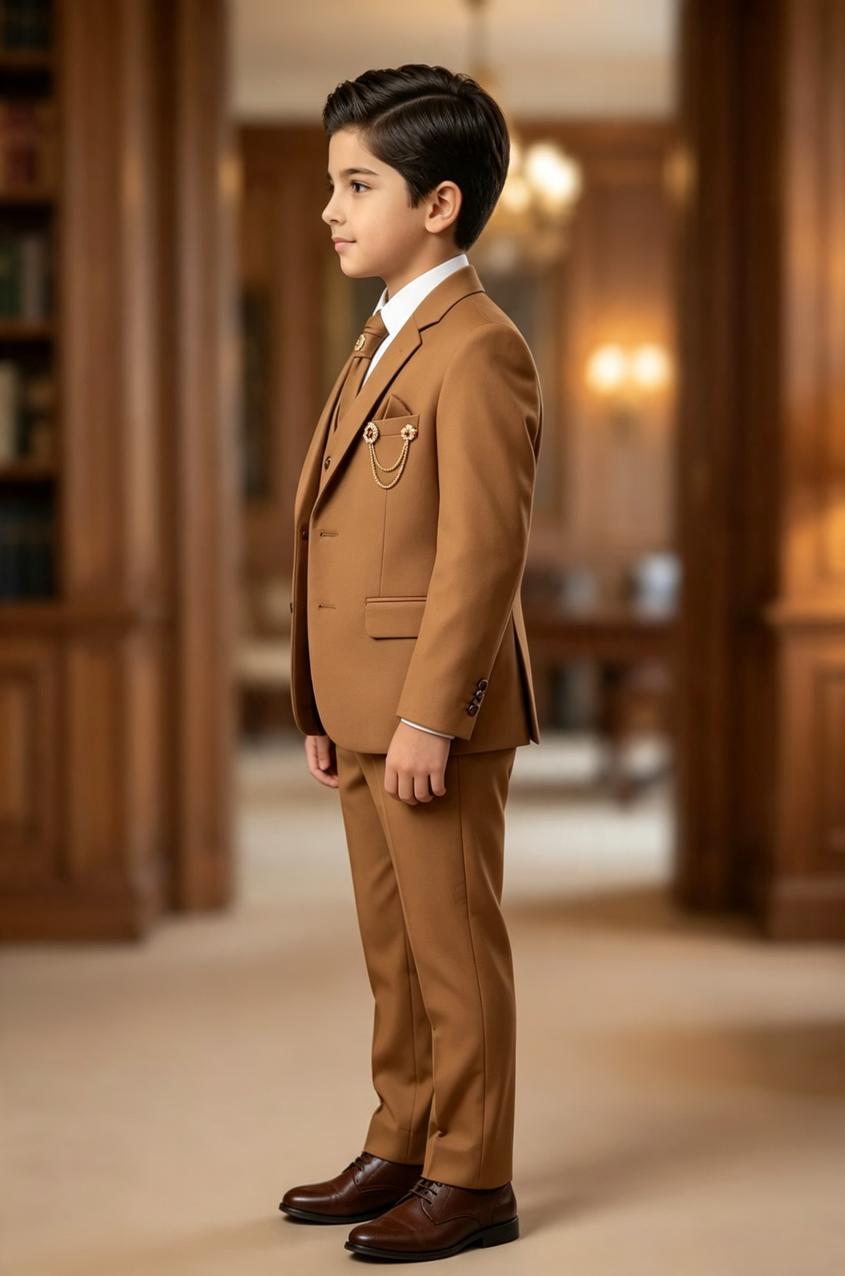 Brown Serge?Blend Single?Breasted Formal 3?Piece Suit