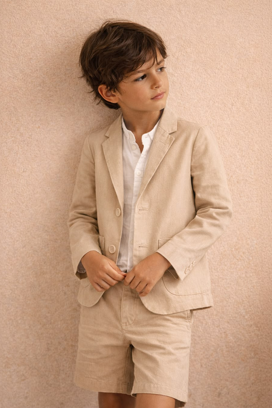 Beige Linen?Blend Single?Breasted Blazer Shorts 2?Piece Suit